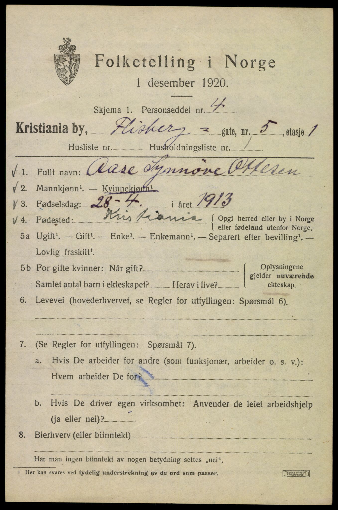 SAO, 1920 census for Kristiania, 1920, p. 230017