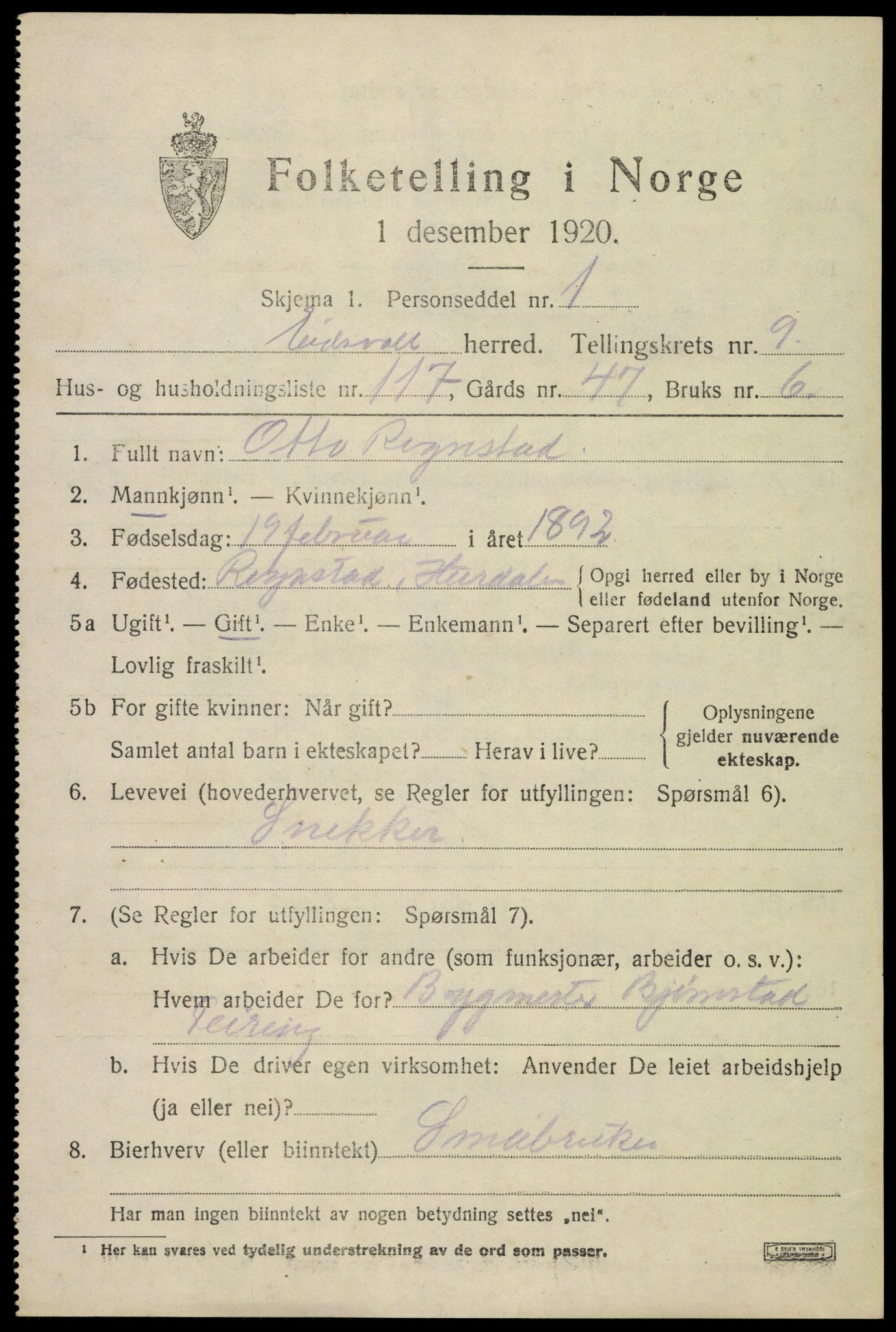 SAO, 1920 census for Eidsvoll, 1920, p. 15895