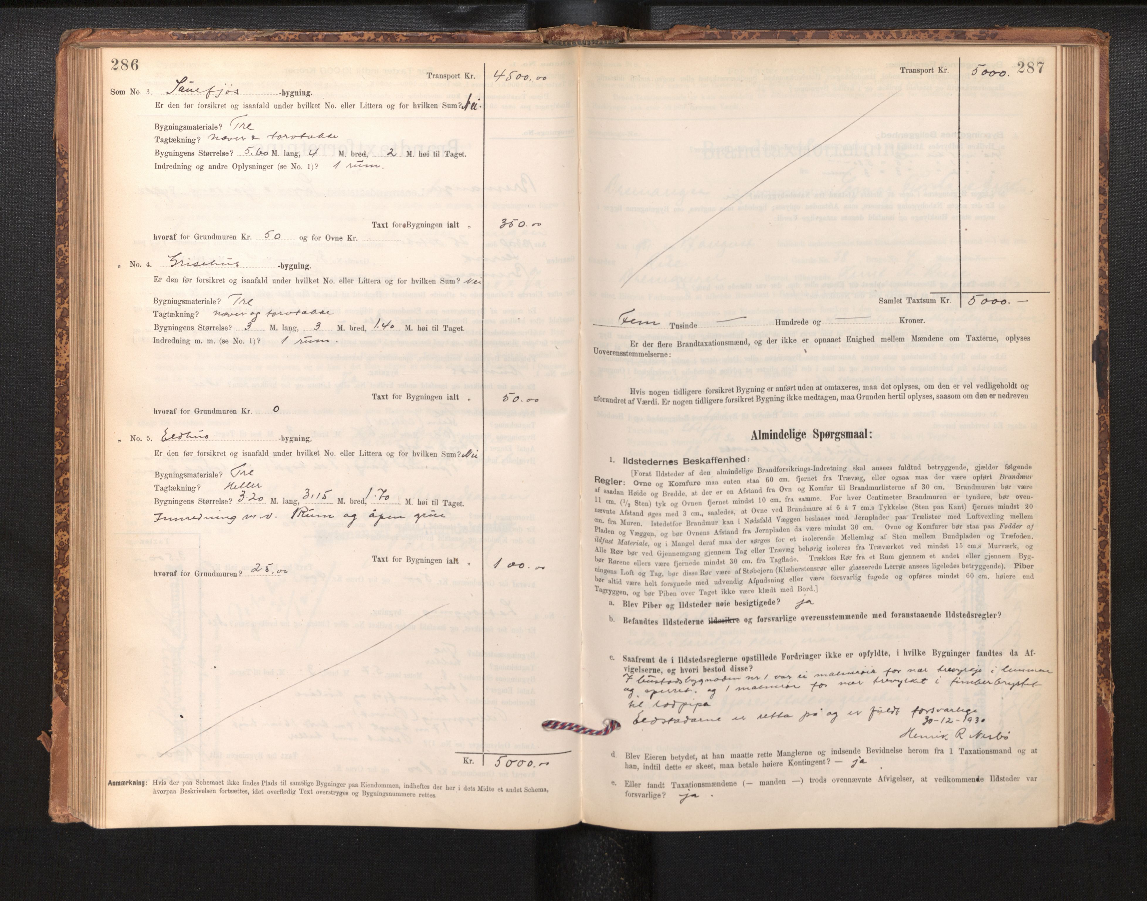 Lensmannen i Bremanger, SAB/A-26701/0012/L0007: Branntakstprotokoll, skjematakst, 1895-1936, p. 286-287