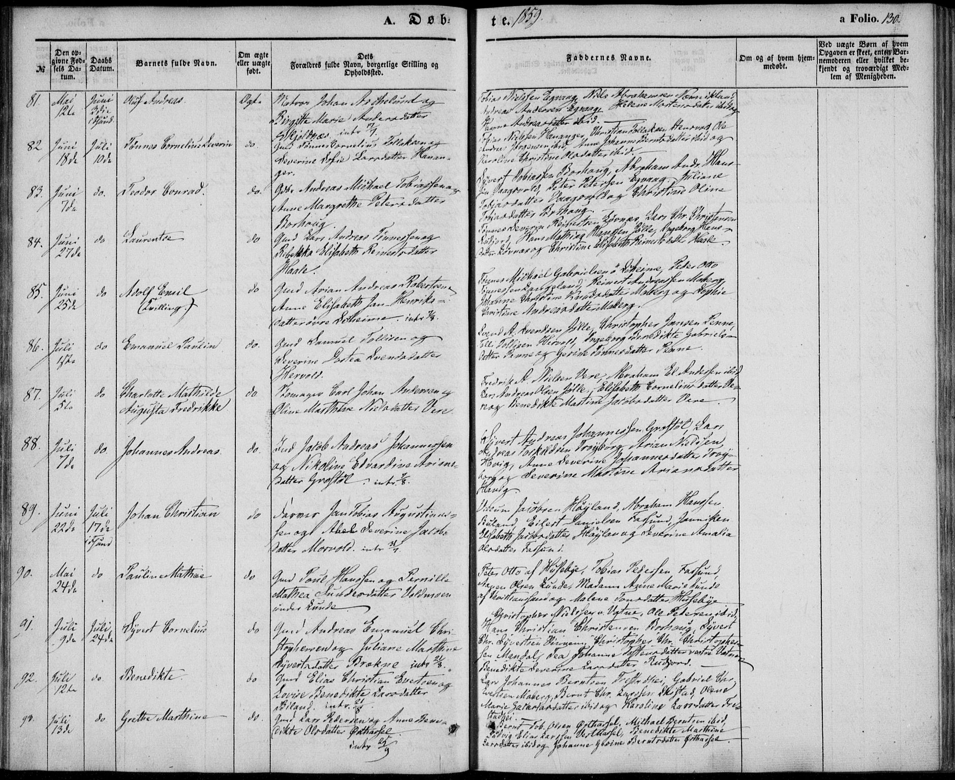 Lista sokneprestkontor, AV/SAK-1111-0027/F/Fb/L0002: Parish register (copy) no. B 2, 1847-1862, p. 130