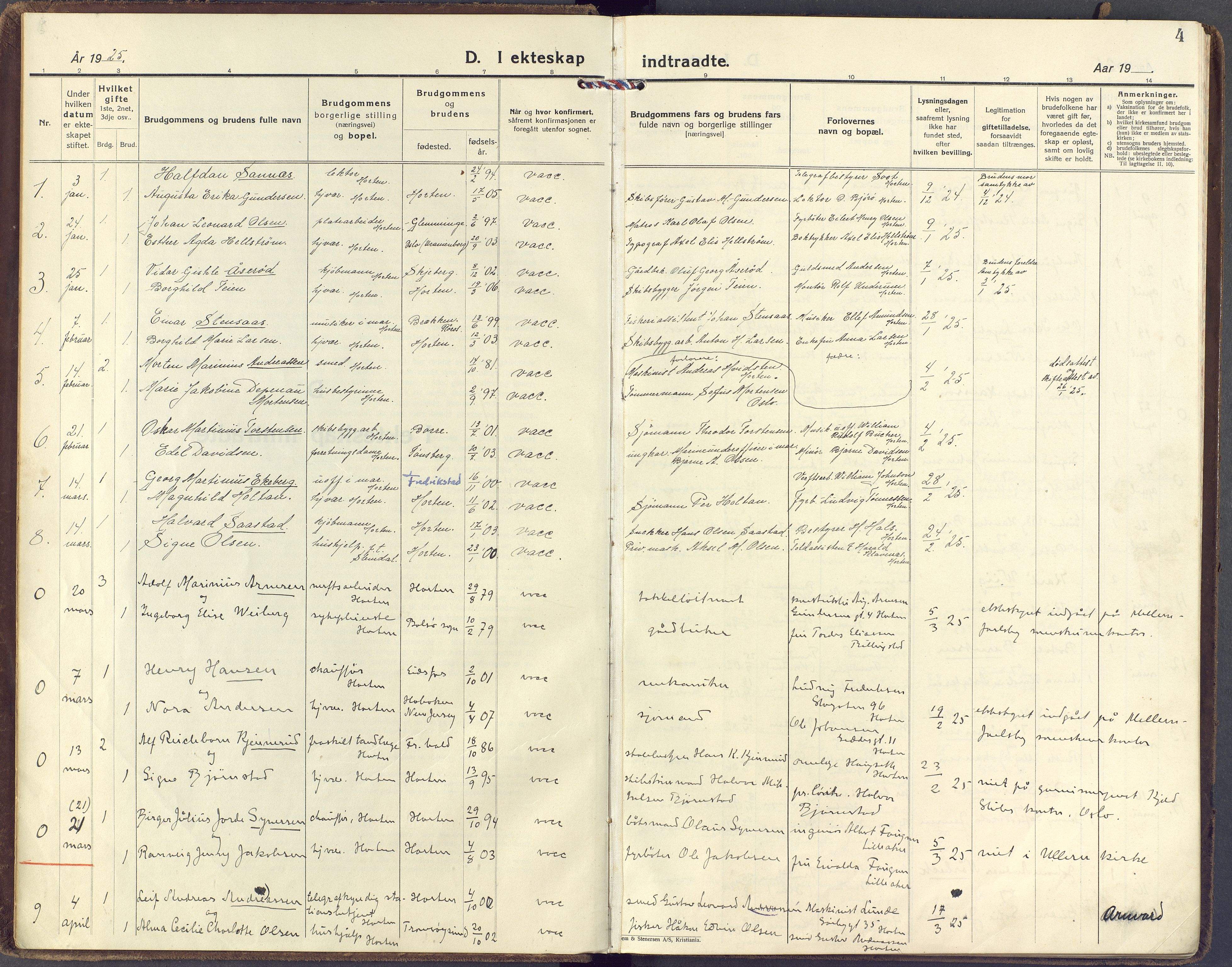 Horten kirkebøker, SAKO/A-348/F/Fa/L0009: Parish register (official) no. 9, 1925-1936, p. 4