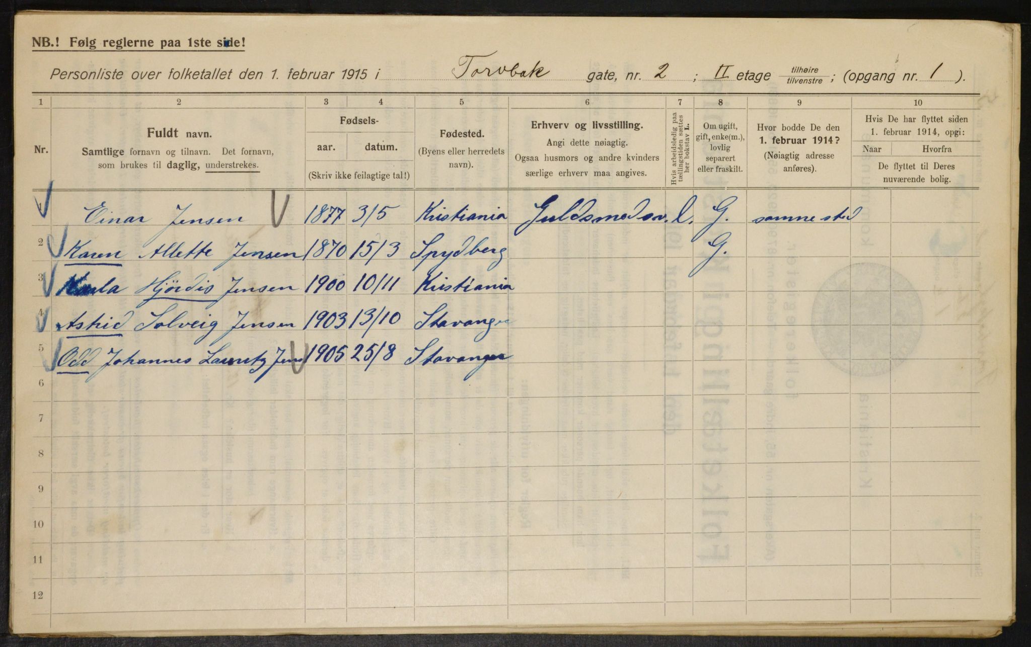 OBA, Municipal Census 1915 for Kristiania, 1915, p. 115329