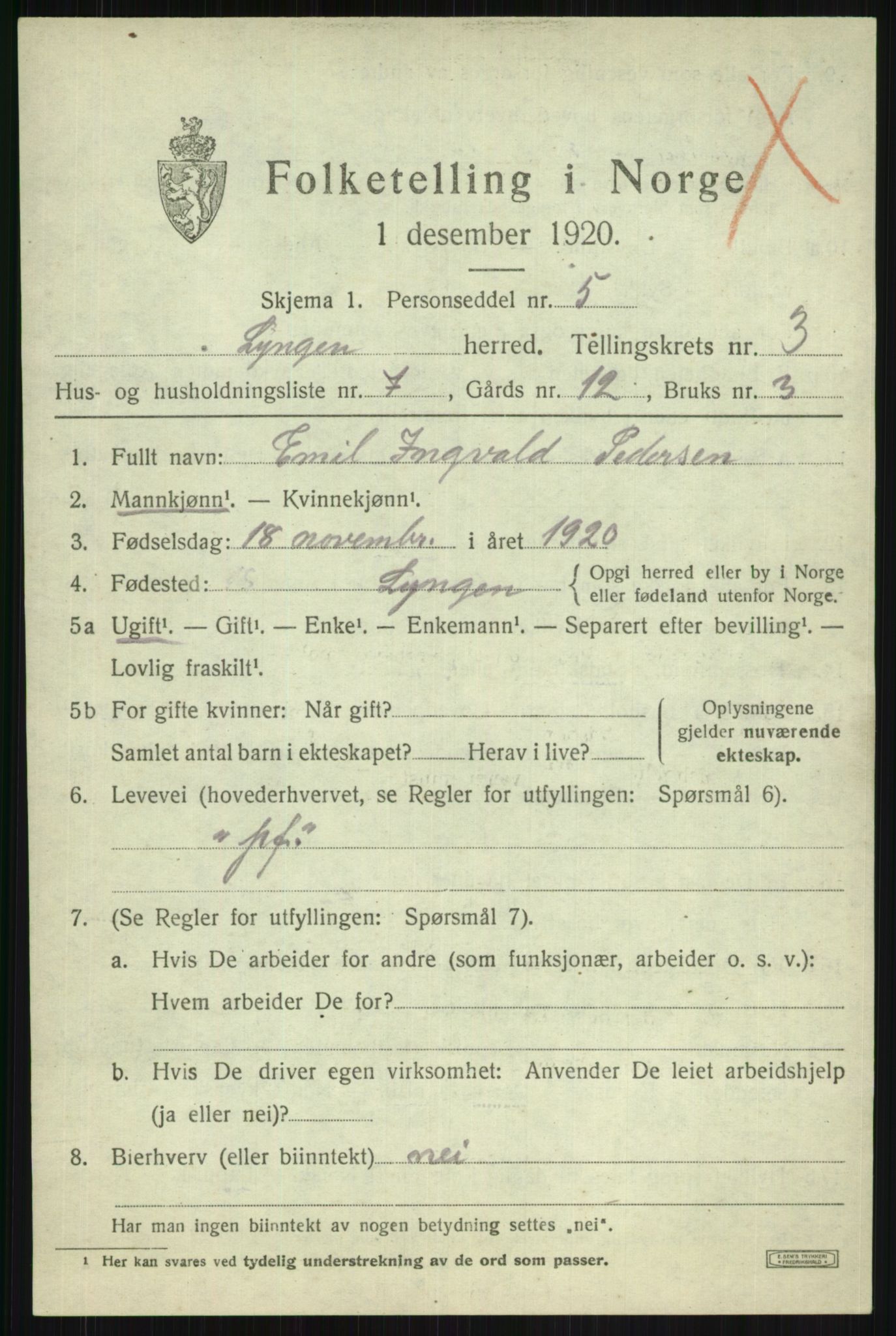 SATØ, 1920 census for Lyngen, 1920, p. 3555