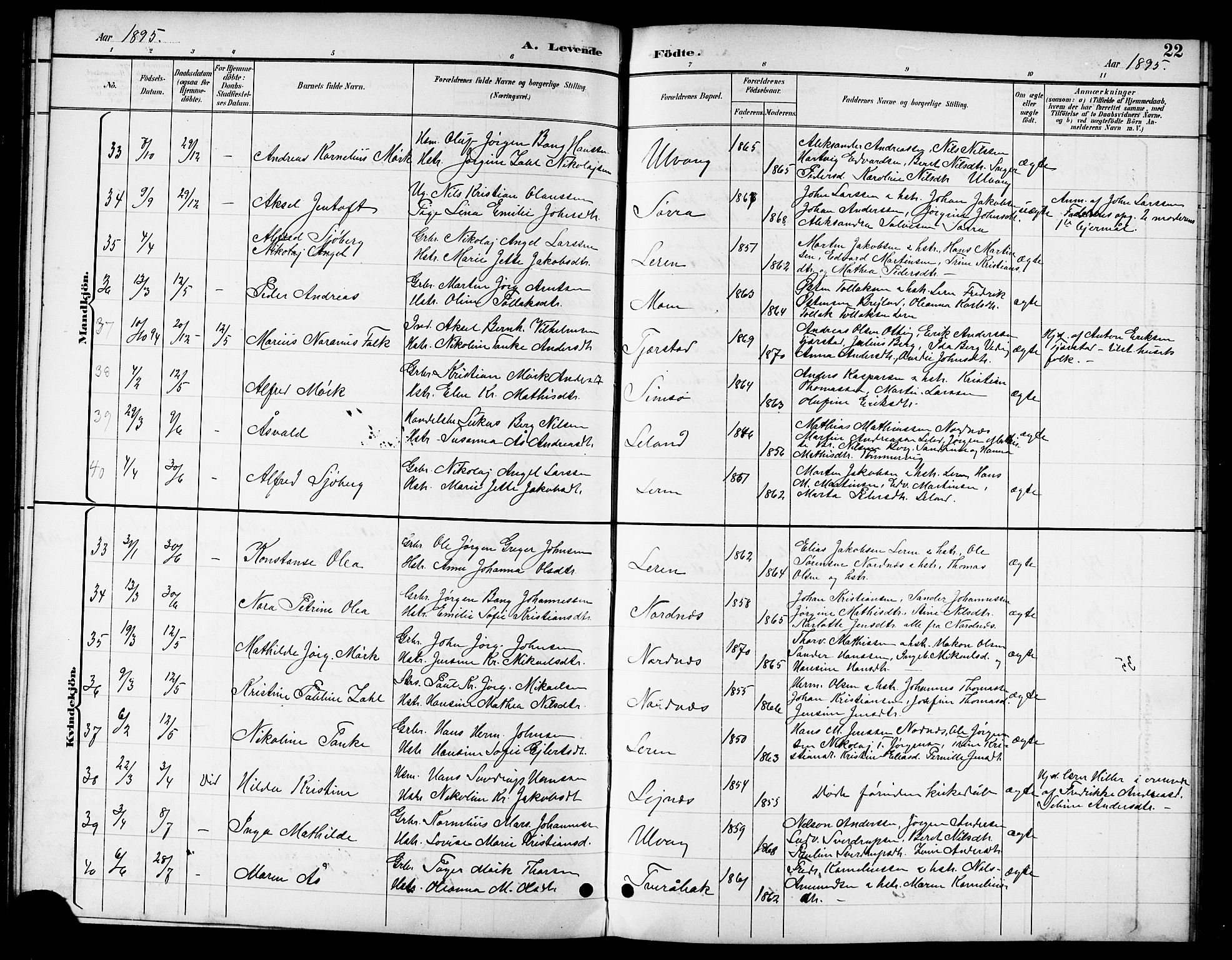 Ministerialprotokoller, klokkerbøker og fødselsregistre - Nordland, AV/SAT-A-1459/831/L0478: Parish register (copy) no. 831C05, 1892-1909, p. 22