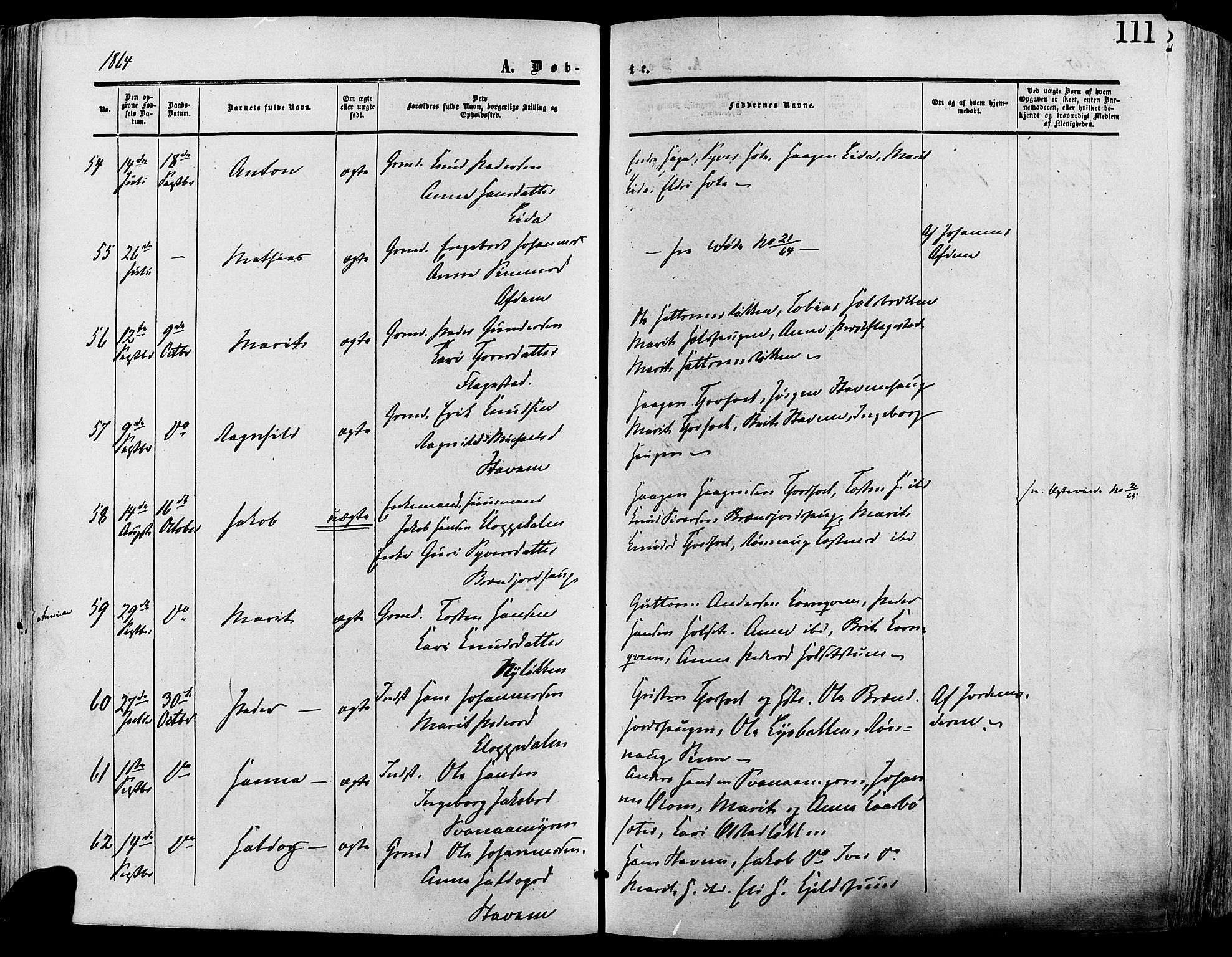 Lesja prestekontor, SAH/PREST-068/H/Ha/Haa/L0008: Parish register (official) no. 8, 1854-1880, p. 111