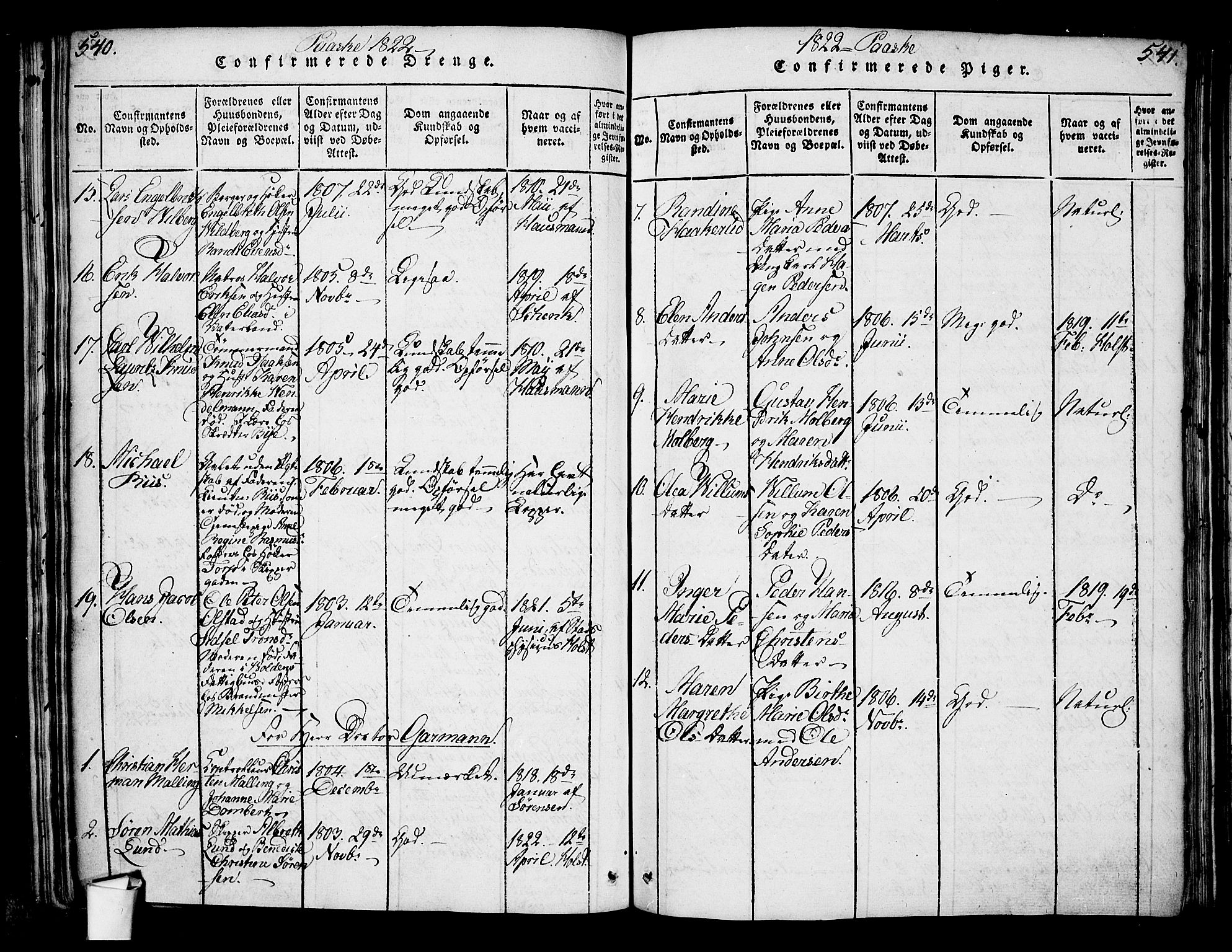 Oslo domkirke Kirkebøker, SAO/A-10752/G/Ga/L0001: Parish register (copy) no. 1, 1817-1825, p. 540-541
