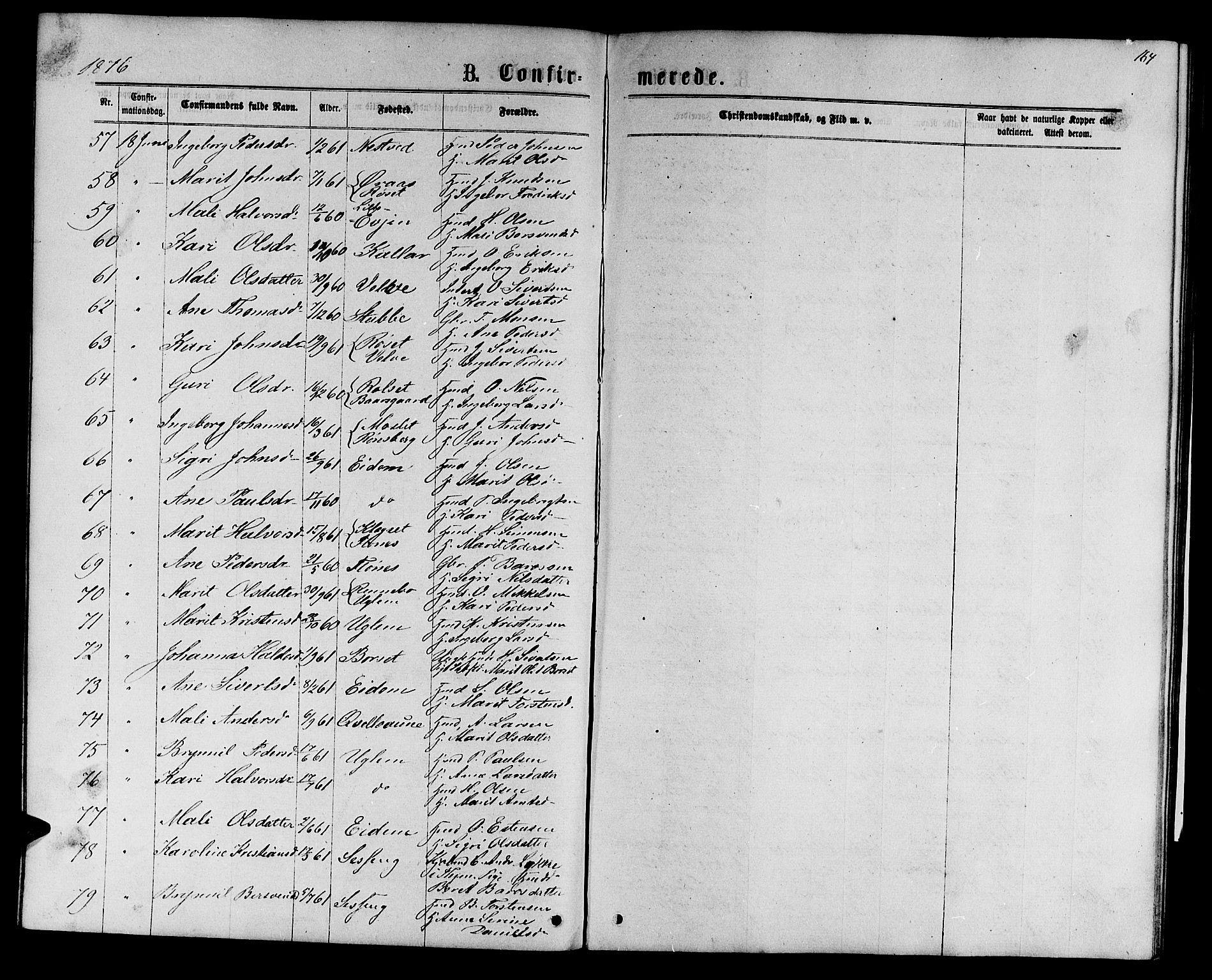 Ministerialprotokoller, klokkerbøker og fødselsregistre - Sør-Trøndelag, AV/SAT-A-1456/695/L1156: Parish register (copy) no. 695C07, 1869-1888, p. 164