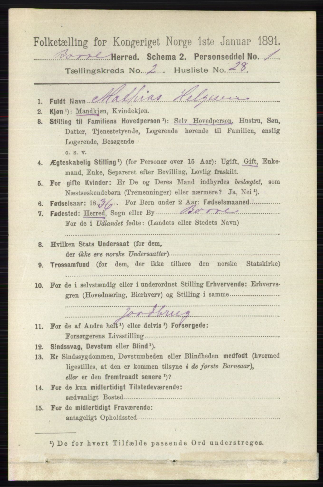 RA, 1891 census for 0717 Borre, 1891, p. 968