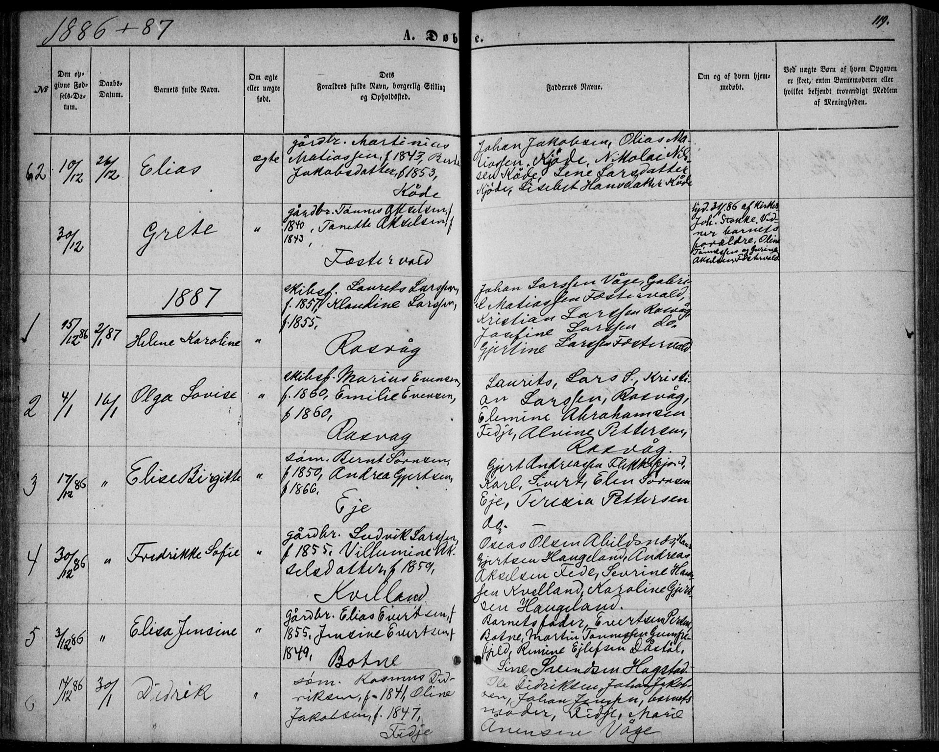 Flekkefjord sokneprestkontor, AV/SAK-1111-0012/F/Fb/Fbb/L0003: Parish register (copy) no. B 3, 1867-1889, p. 119