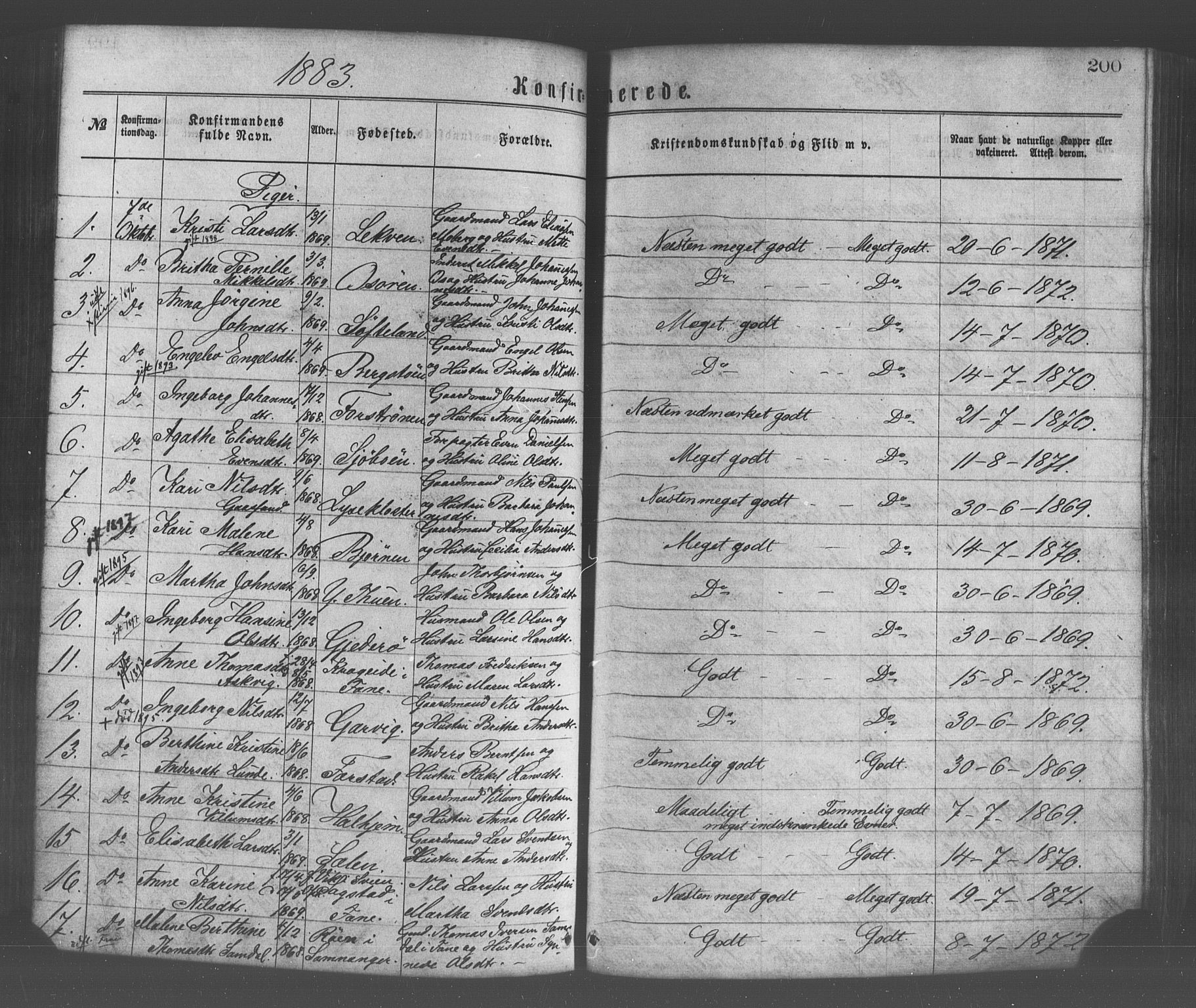 Os sokneprestembete, SAB/A-99929: Parish register (official) no. A 18, 1874-1884, p. 200