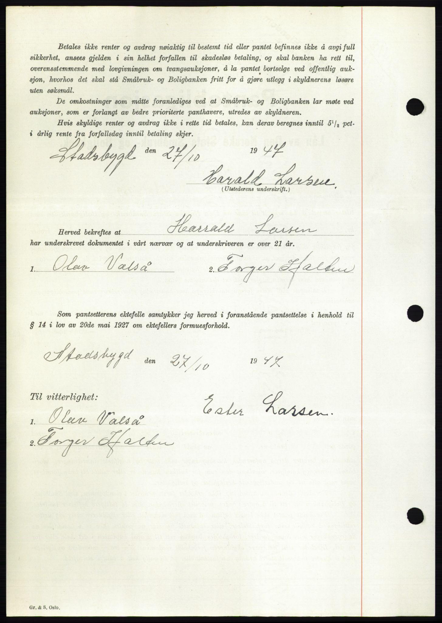 Fosen sorenskriveri, AV/SAT-A-1107/1/2/2C: Mortgage book no. B, 1946-1948, Diary no: : 1418/1947
