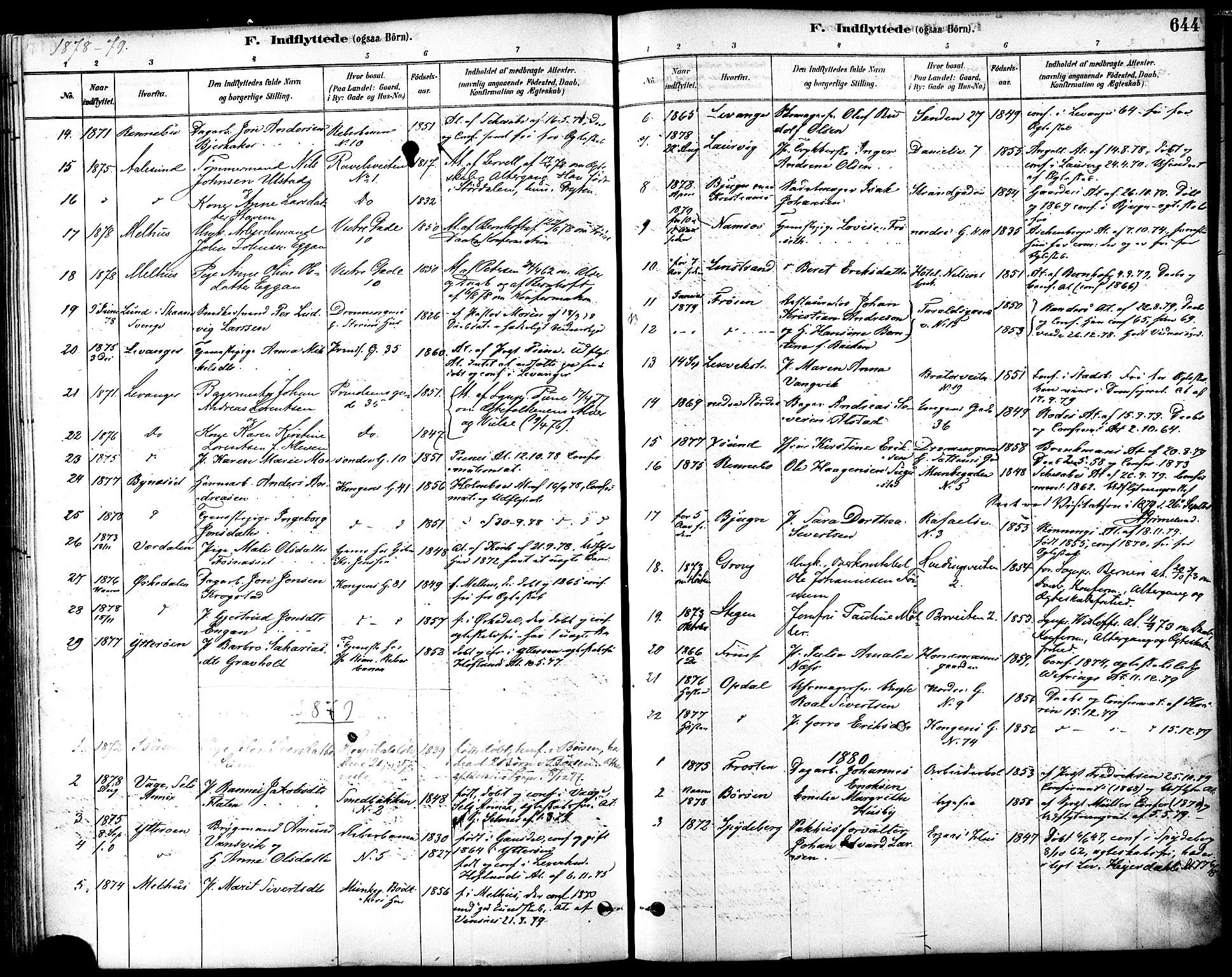 Ministerialprotokoller, klokkerbøker og fødselsregistre - Sør-Trøndelag, SAT/A-1456/601/L0058: Parish register (official) no. 601A26, 1877-1891, p. 644