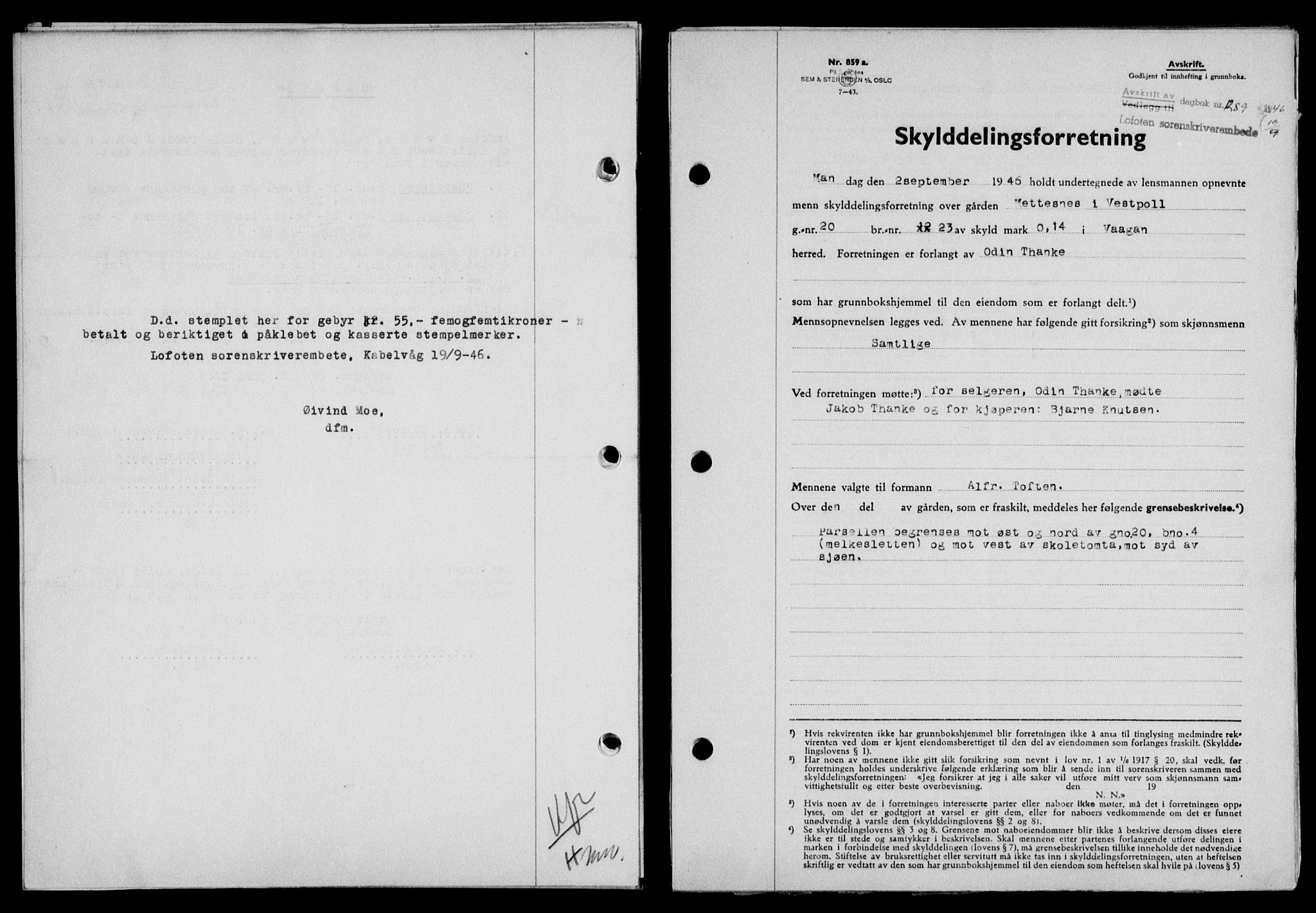 Lofoten sorenskriveri, SAT/A-0017/1/2/2C/L0014a: Mortgage book no. 14a, 1946-1946, Diary no: : 1289/1946