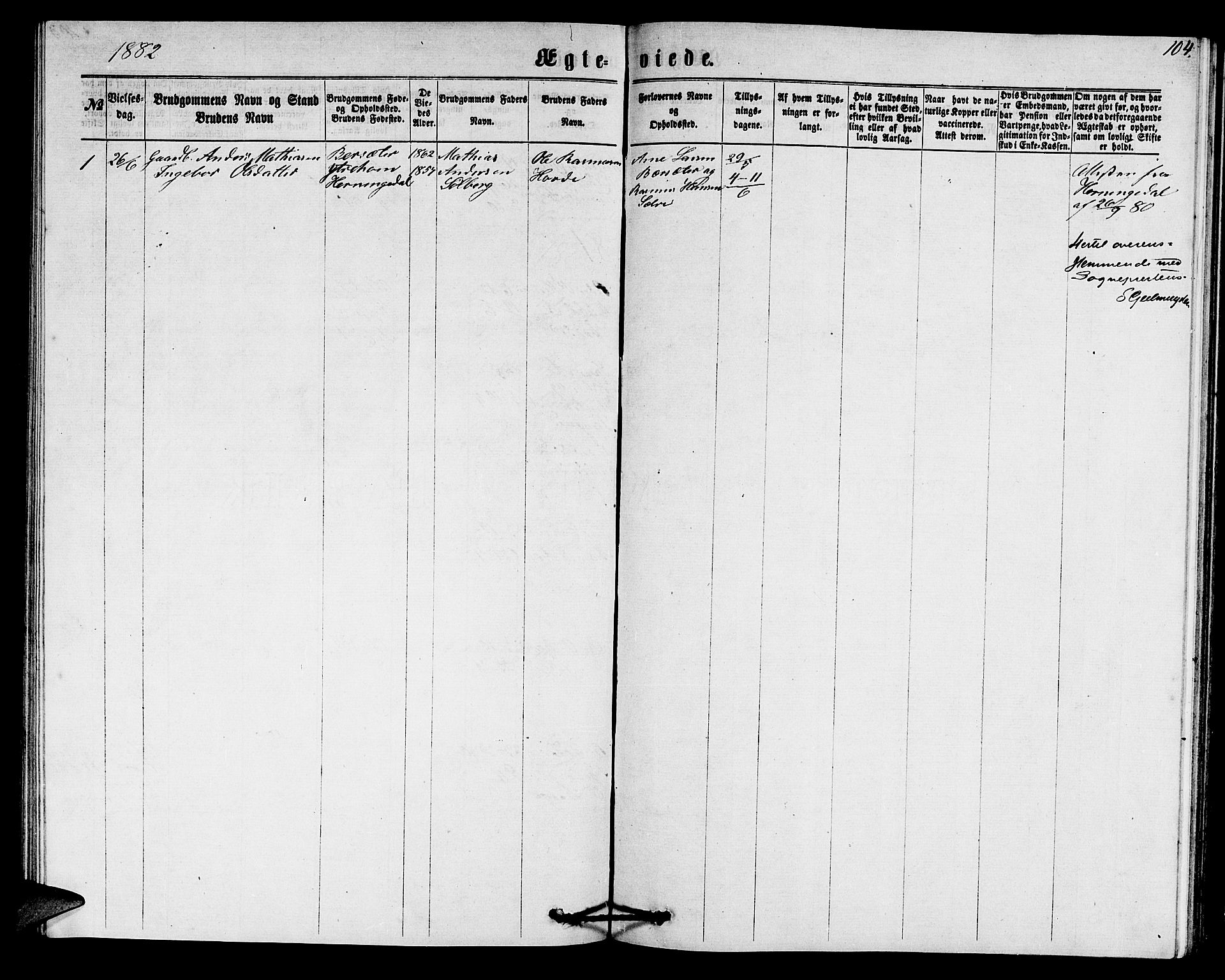 Innvik sokneprestembete, AV/SAB-A-80501: Parish register (copy) no. C 2, 1864-1882, p. 104