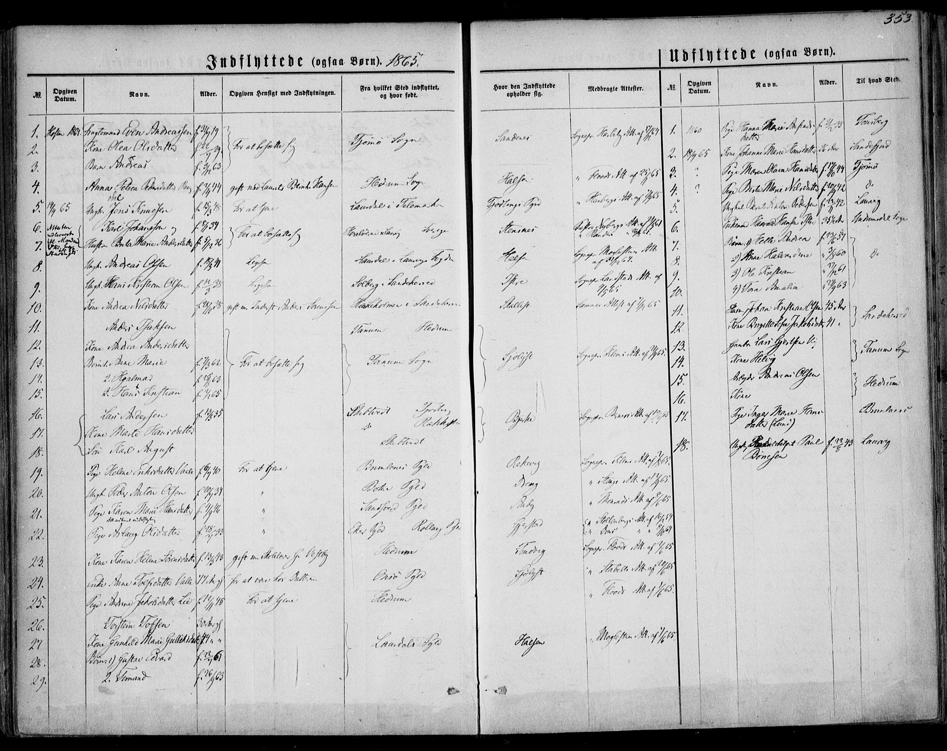 Tjølling kirkebøker, AV/SAKO-A-60/F/Fa/L0007: Parish register (official) no. 7, 1860-1876, p. 353
