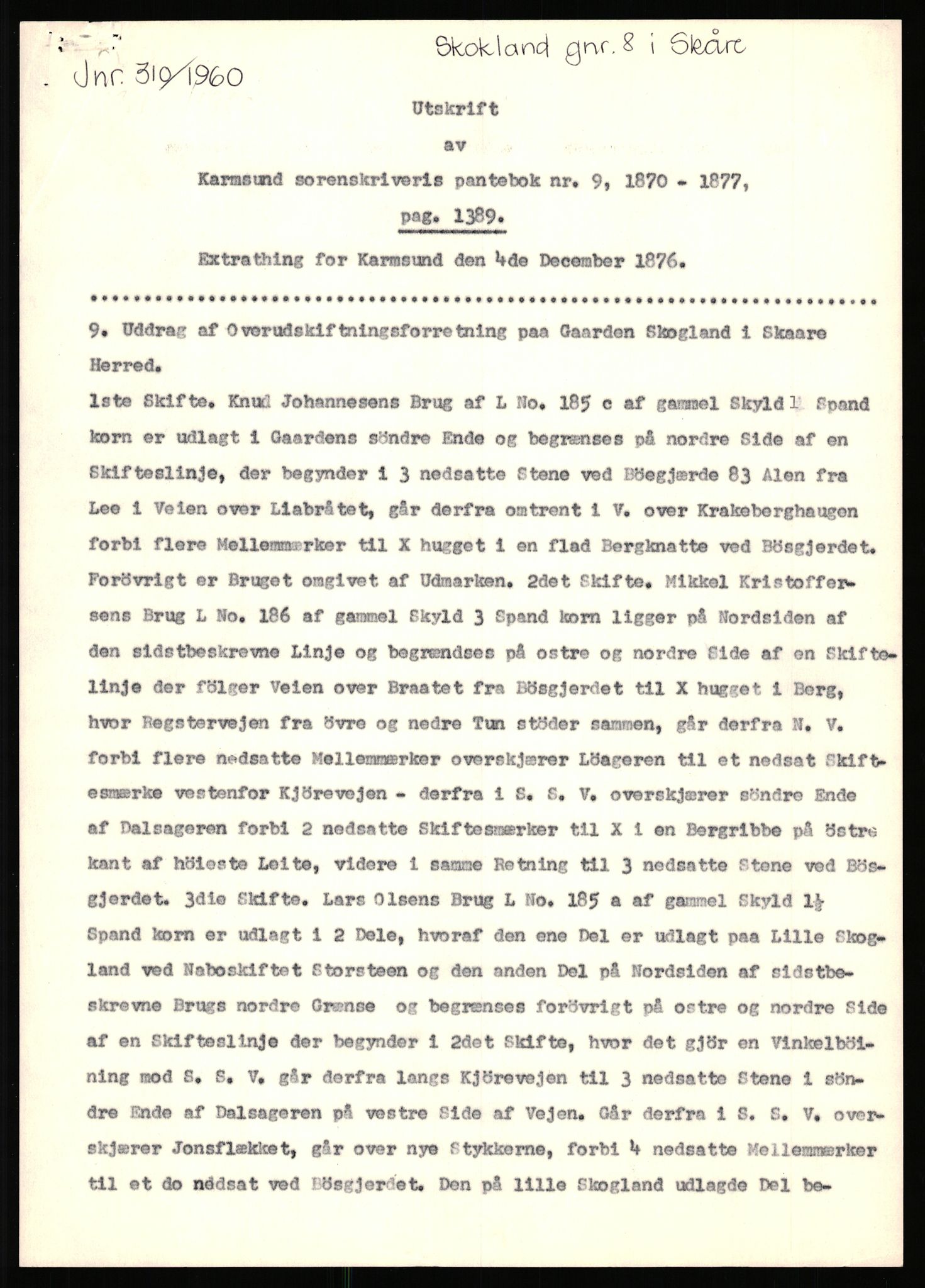 Statsarkivet i Stavanger, SAST/A-101971/03/Y/Yj/L0076: Avskrifter sortert etter gårdsnavn: Skjold kirke - Skåre, 1750-1930, p. 210