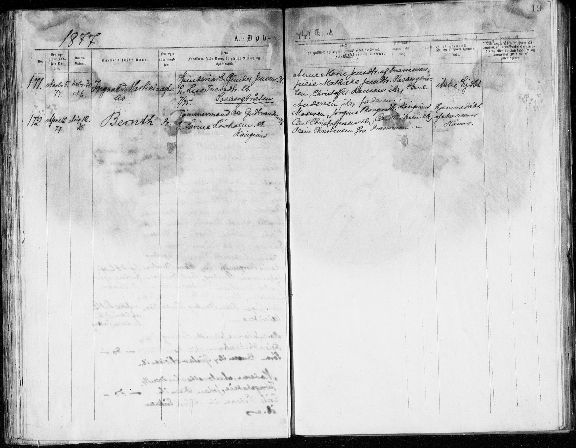 Eiker kirkebøker, AV/SAKO-A-4/G/Ga/L0004: Parish register (copy) no. I 4, 1877-1877, p. 19