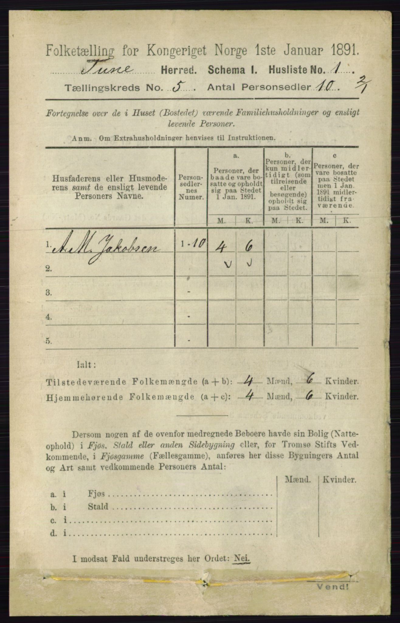 RA, 1891 census for 0130 Tune, 1891, p. 3158