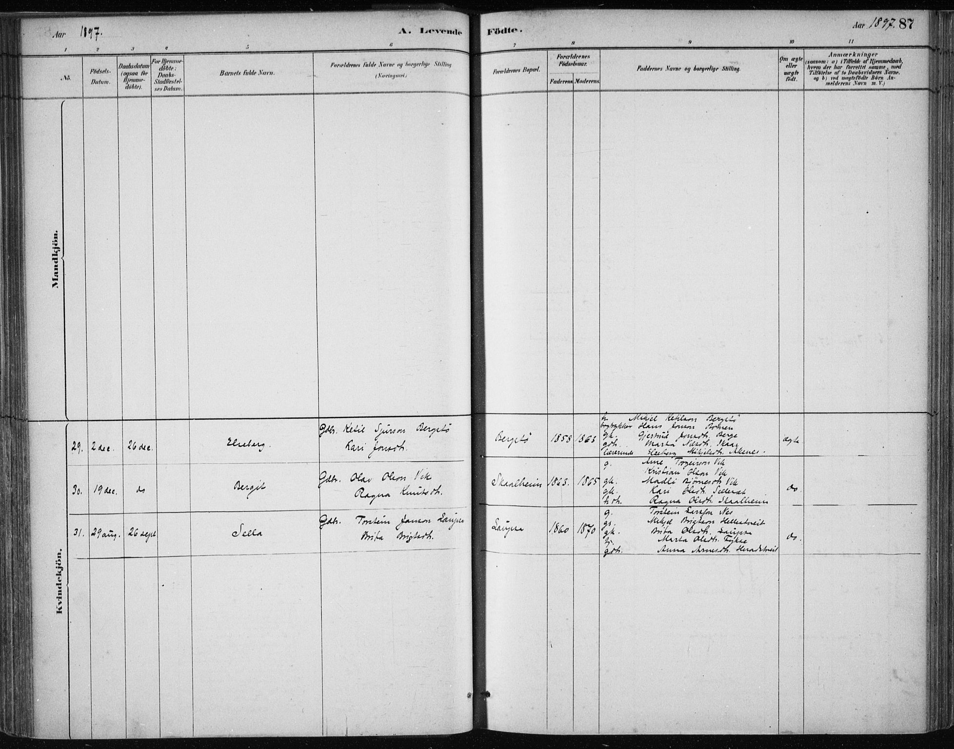 Kvam sokneprestembete, AV/SAB-A-76201/H/Haa: Parish register (official) no. C  1, 1880-1906, p. 87