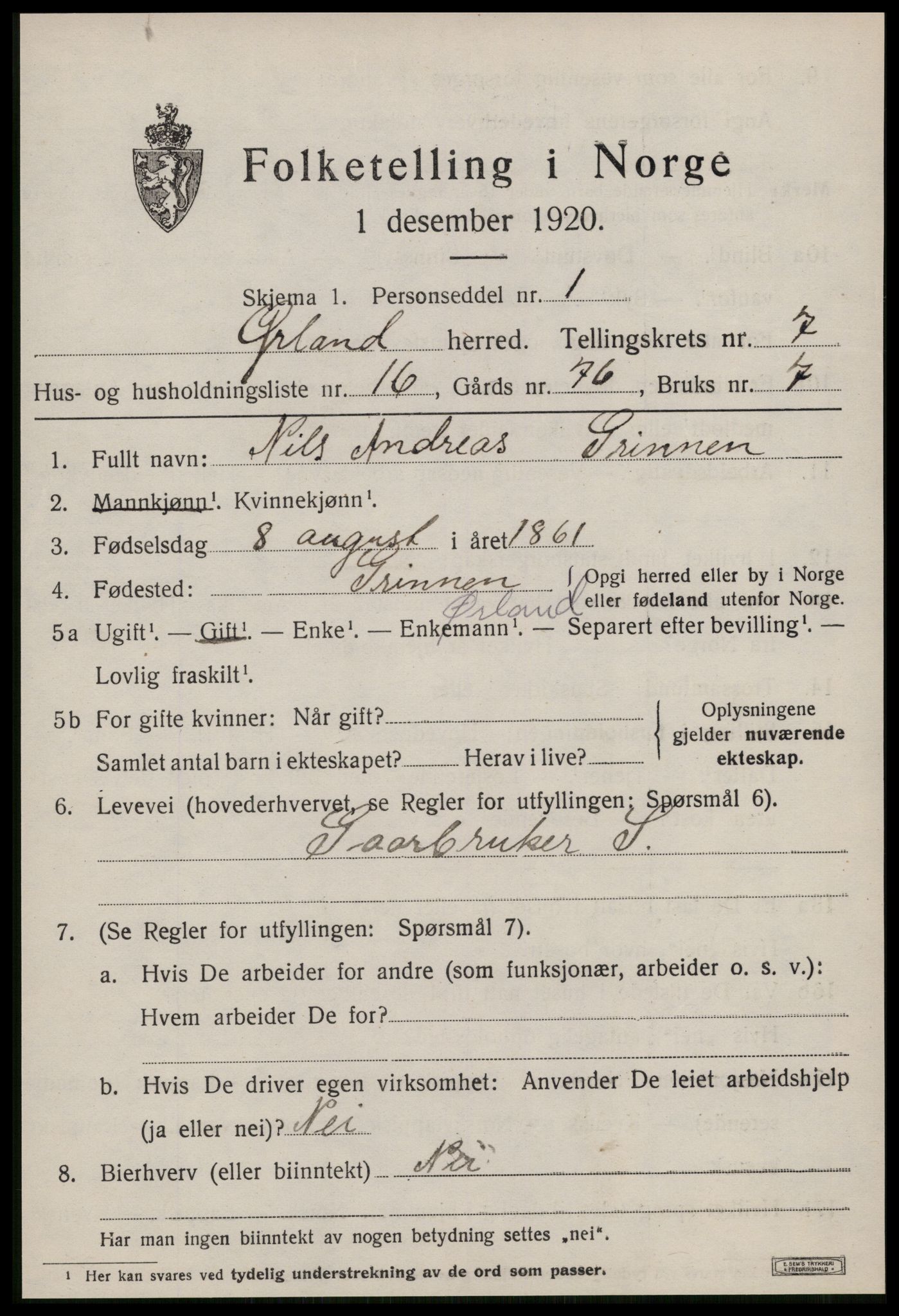 SAT, 1920 census for Ørland, 1920, p. 6255