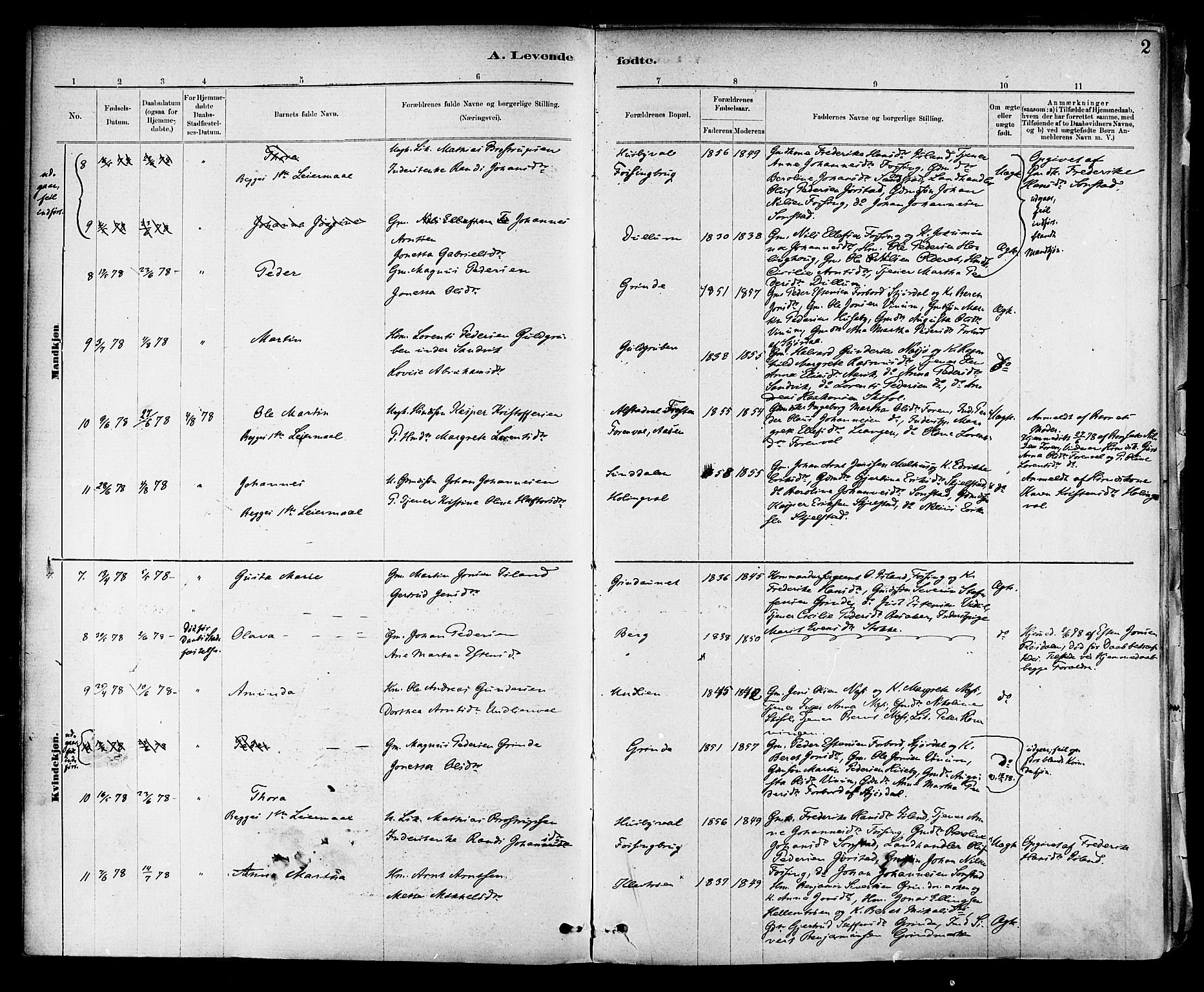 Ministerialprotokoller, klokkerbøker og fødselsregistre - Nord-Trøndelag, AV/SAT-A-1458/714/L0130: Parish register (official) no. 714A01, 1878-1895, p. 2