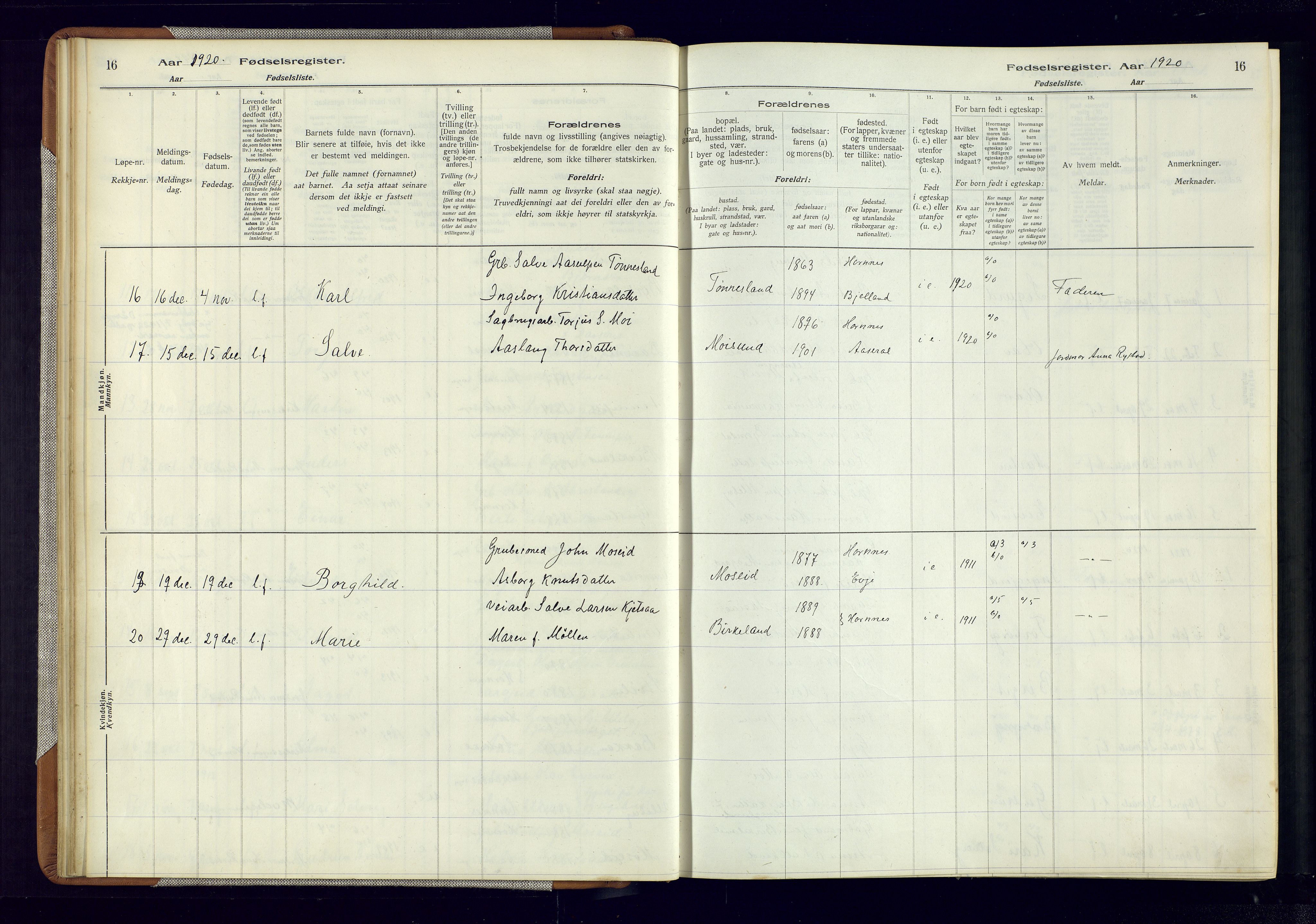 Evje sokneprestkontor, AV/SAK-1111-0008/J/Jc/L0006: Birth register no. 6, 1916-1982, p. 16