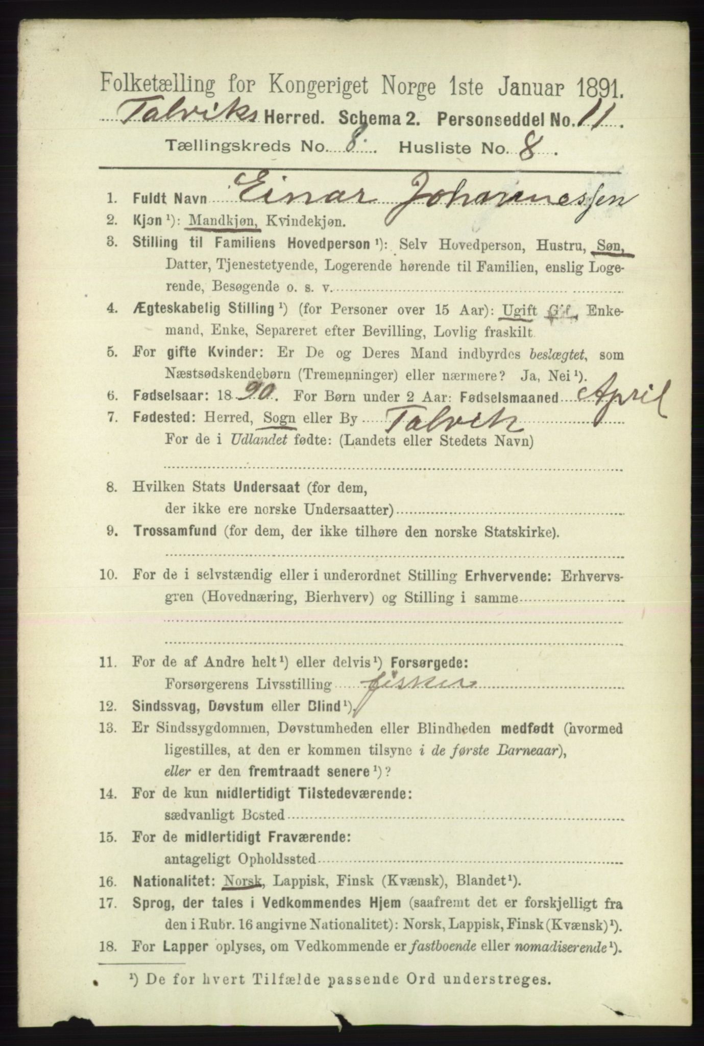 RA, 1891 census for 2013 Talvik, 1891, p. 2097