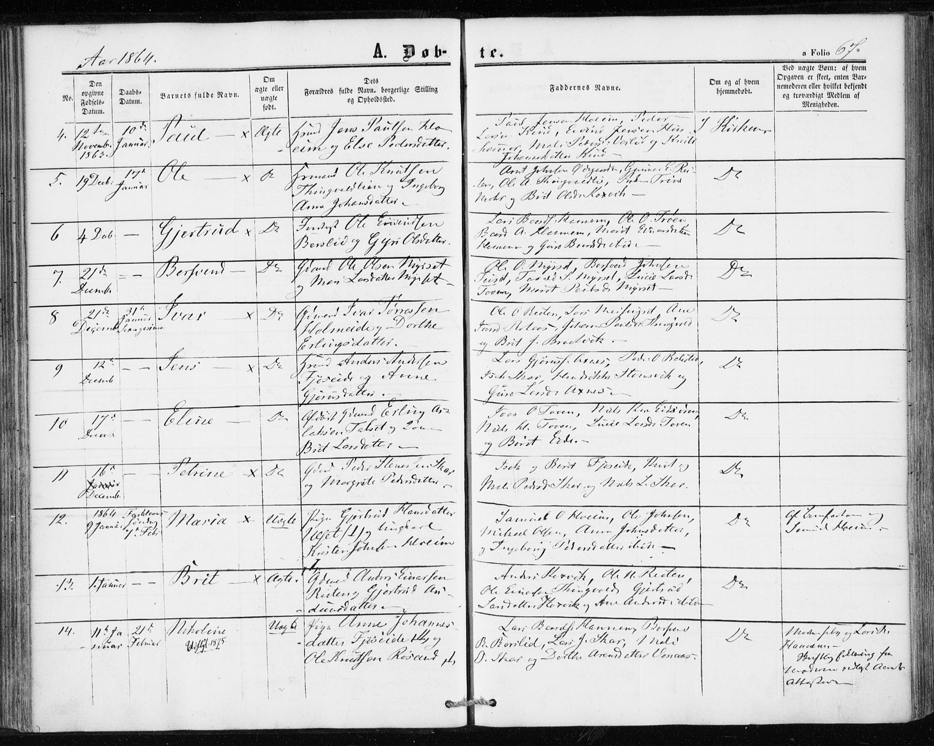 Ministerialprotokoller, klokkerbøker og fødselsregistre - Møre og Romsdal, AV/SAT-A-1454/586/L0985: Parish register (official) no. 586A11, 1857-1866, p. 67