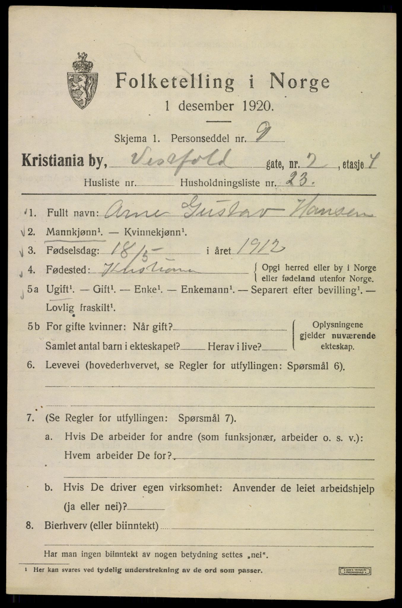 SAO, 1920 census for Kristiania, 1920, p. 631677