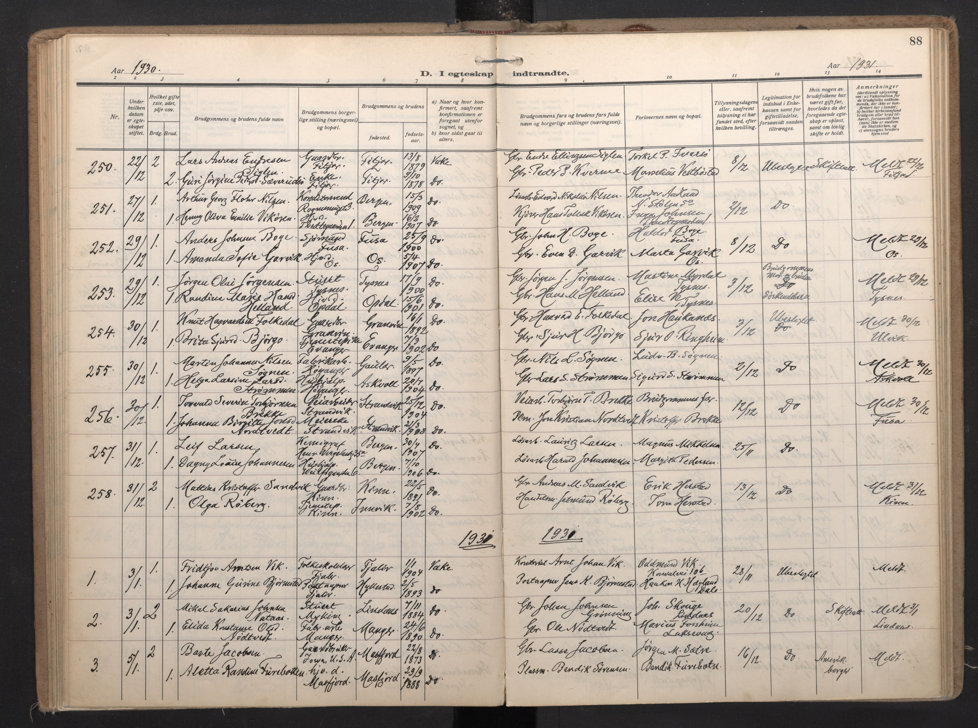 Nykirken Sokneprestembete, SAB/A-77101/H/Haa/L0038: Parish register (official) no. D 8, 1926-1934, p. 87b-88a