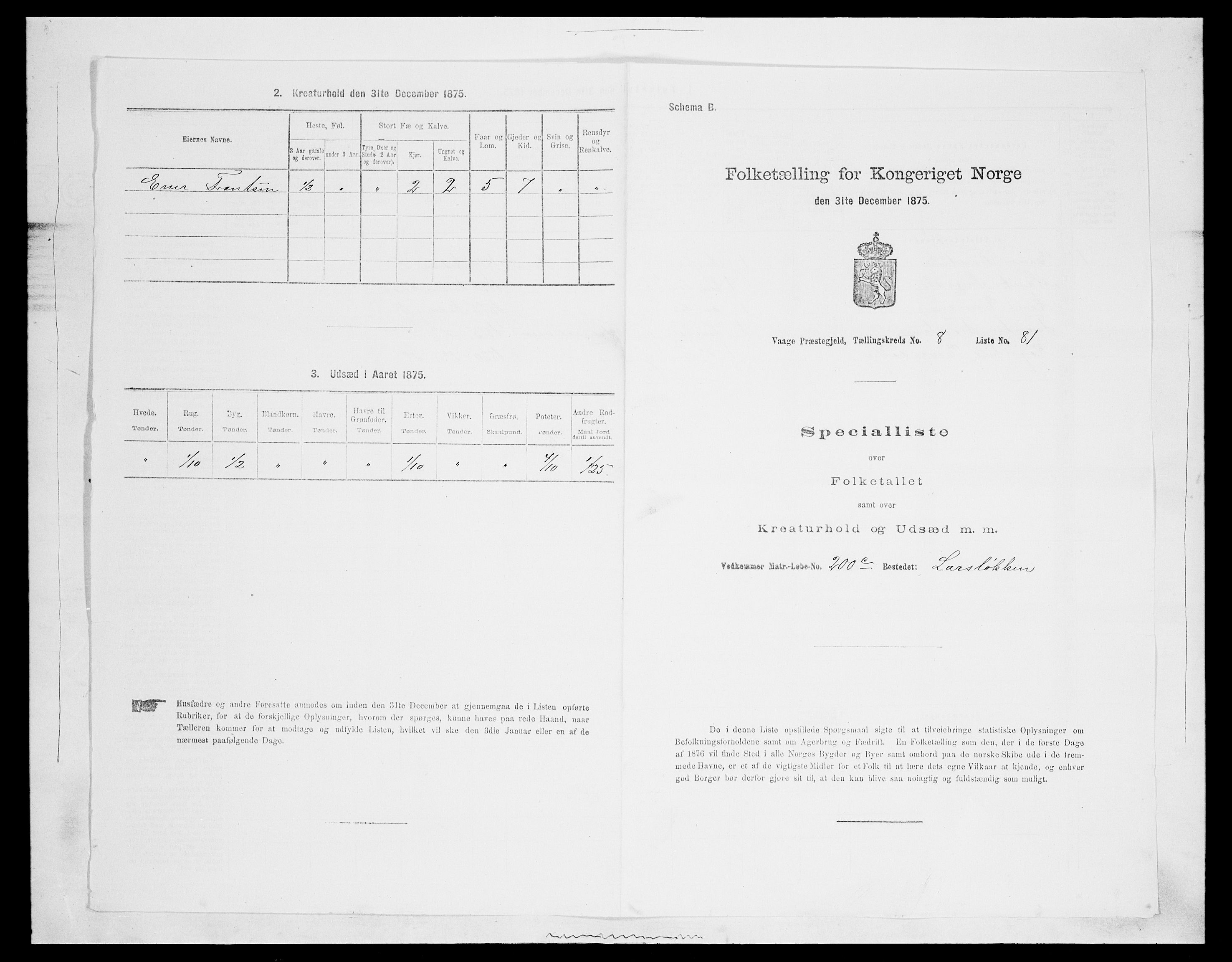 SAH, 1875 census for 0515P Vågå, 1875, p. 1520