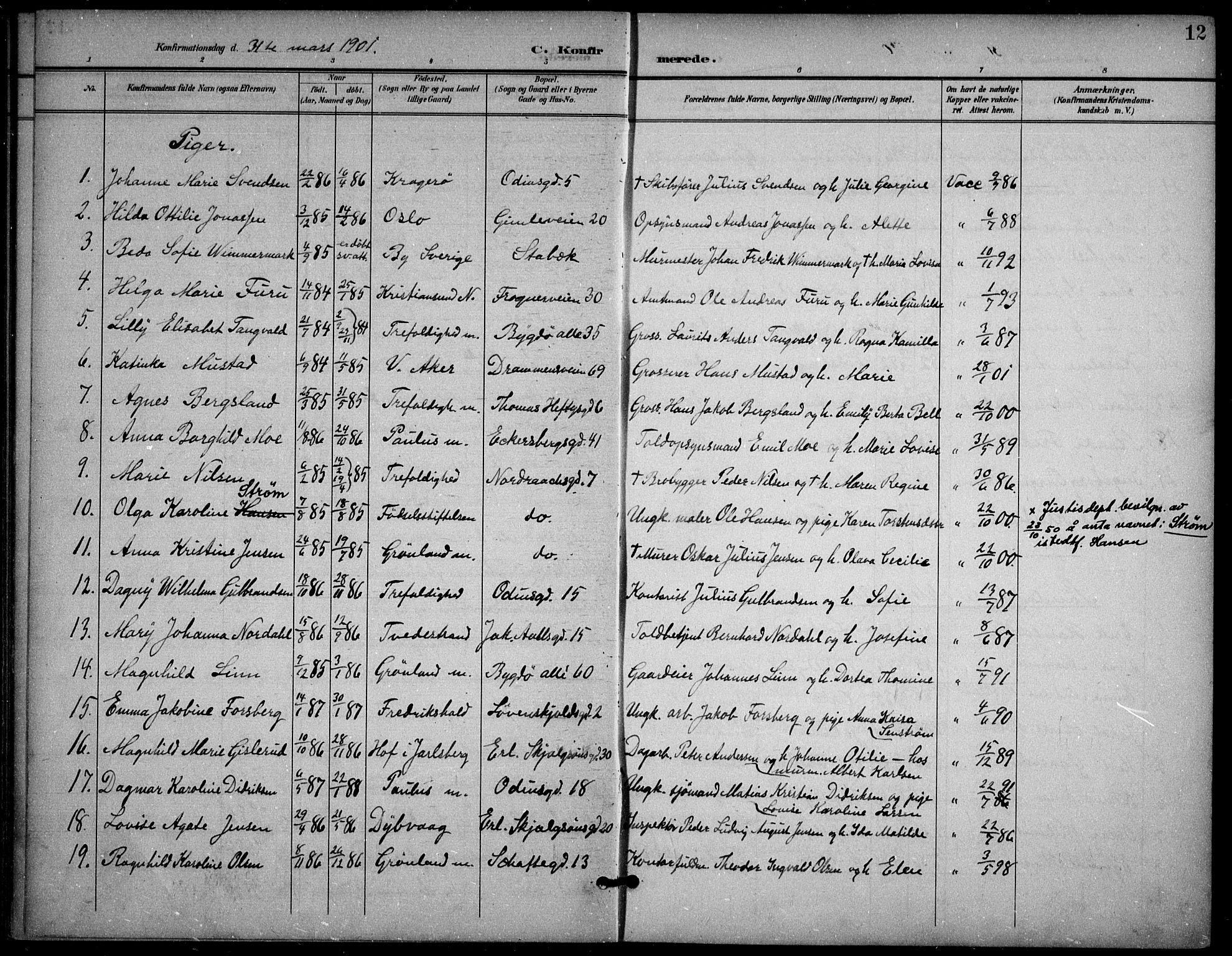 Frogner prestekontor Kirkebøker, AV/SAO-A-10886/F/Fa/L0001: Parish register (official) no. 1, 1898-1916, p. 12