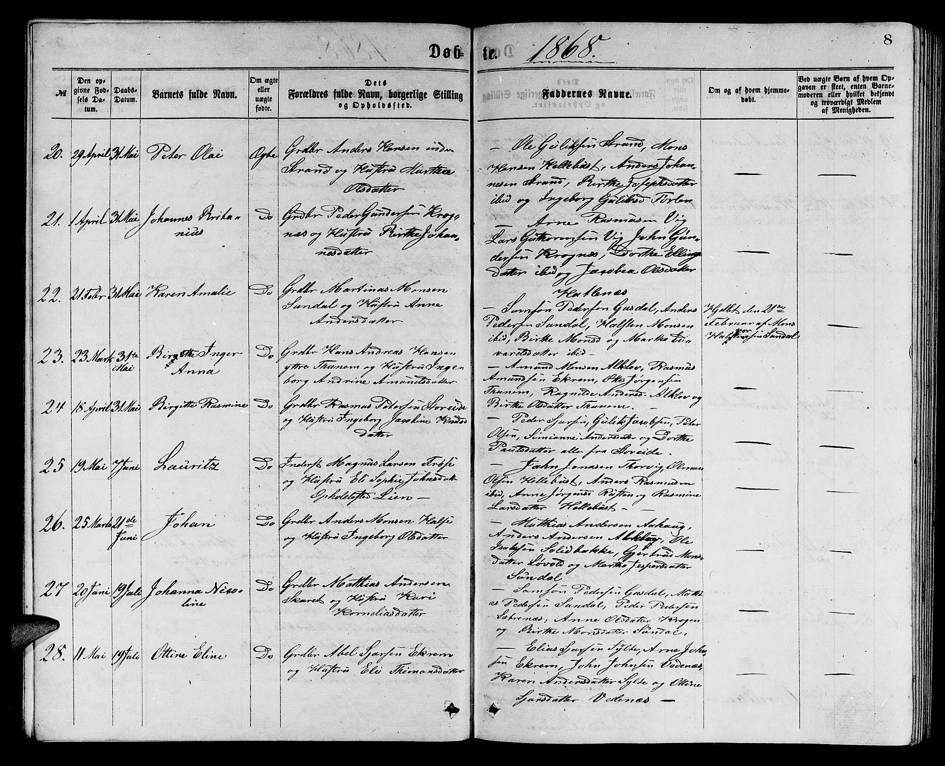 Ministerialprotokoller, klokkerbøker og fødselsregistre - Møre og Romsdal, SAT/A-1454/501/L0016: Parish register (copy) no. 501C02, 1868-1884, p. 8