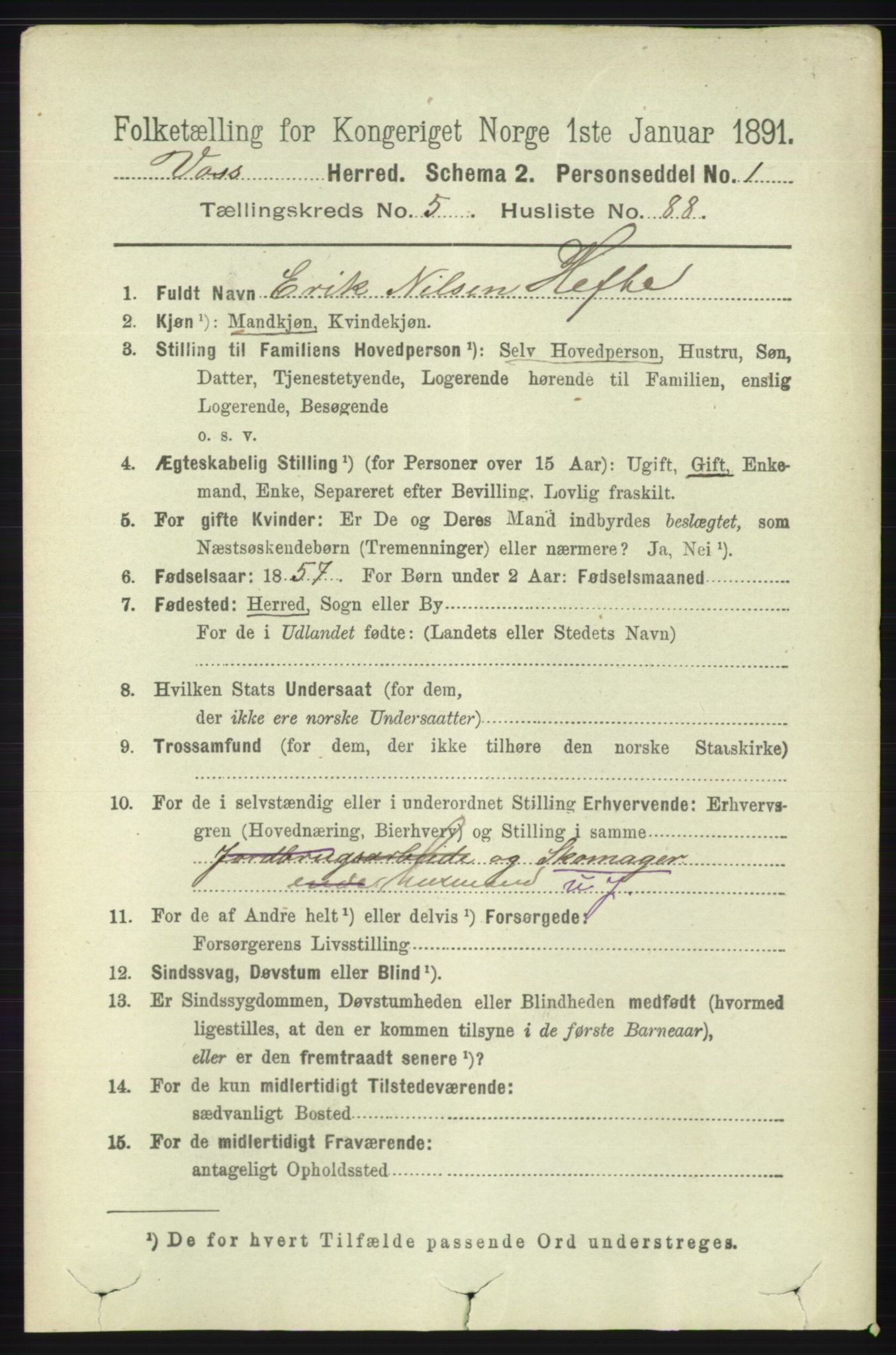 RA, 1891 census for 1235 Voss, 1891, p. 3207