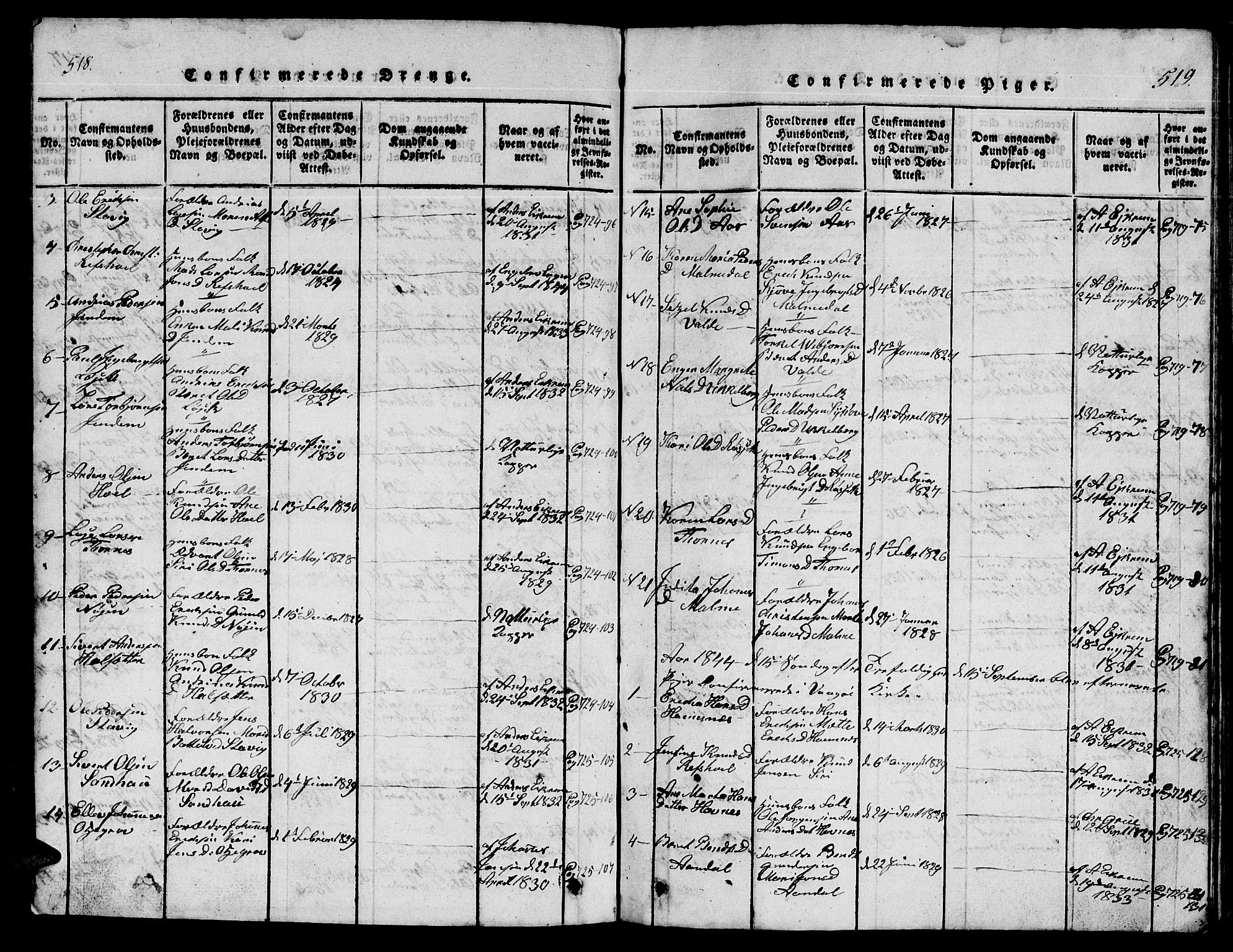 Ministerialprotokoller, klokkerbøker og fødselsregistre - Møre og Romsdal, AV/SAT-A-1454/565/L0752: Parish register (copy) no. 565C01, 1817-1844, p. 518-519