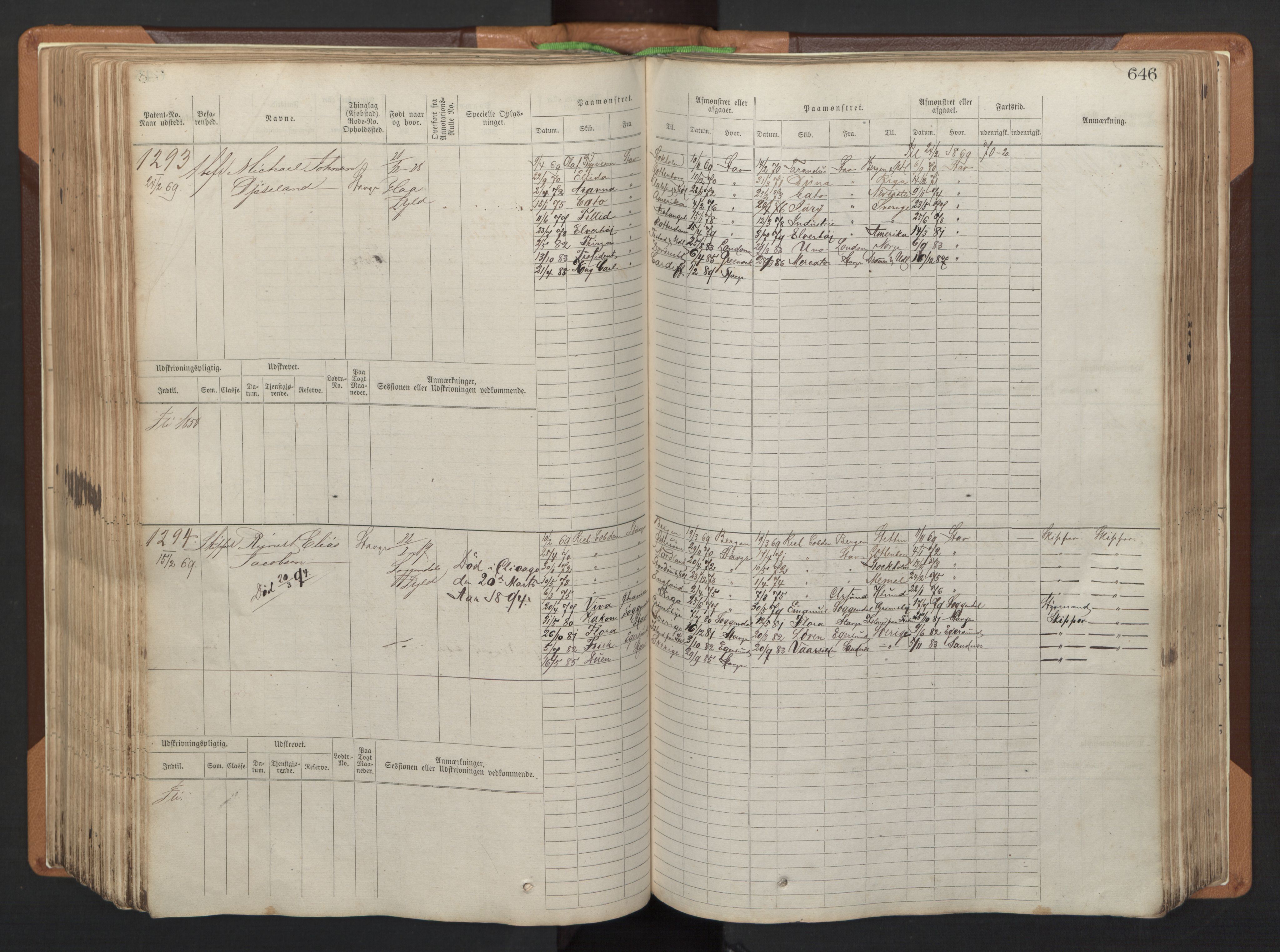 Stavanger sjømannskontor, AV/SAST-A-102006/F/Fb/Fbb/L0005: Sjøfartshovedrulle, patentnr. 793-1606 (del 2), 1869-1880, p. 256