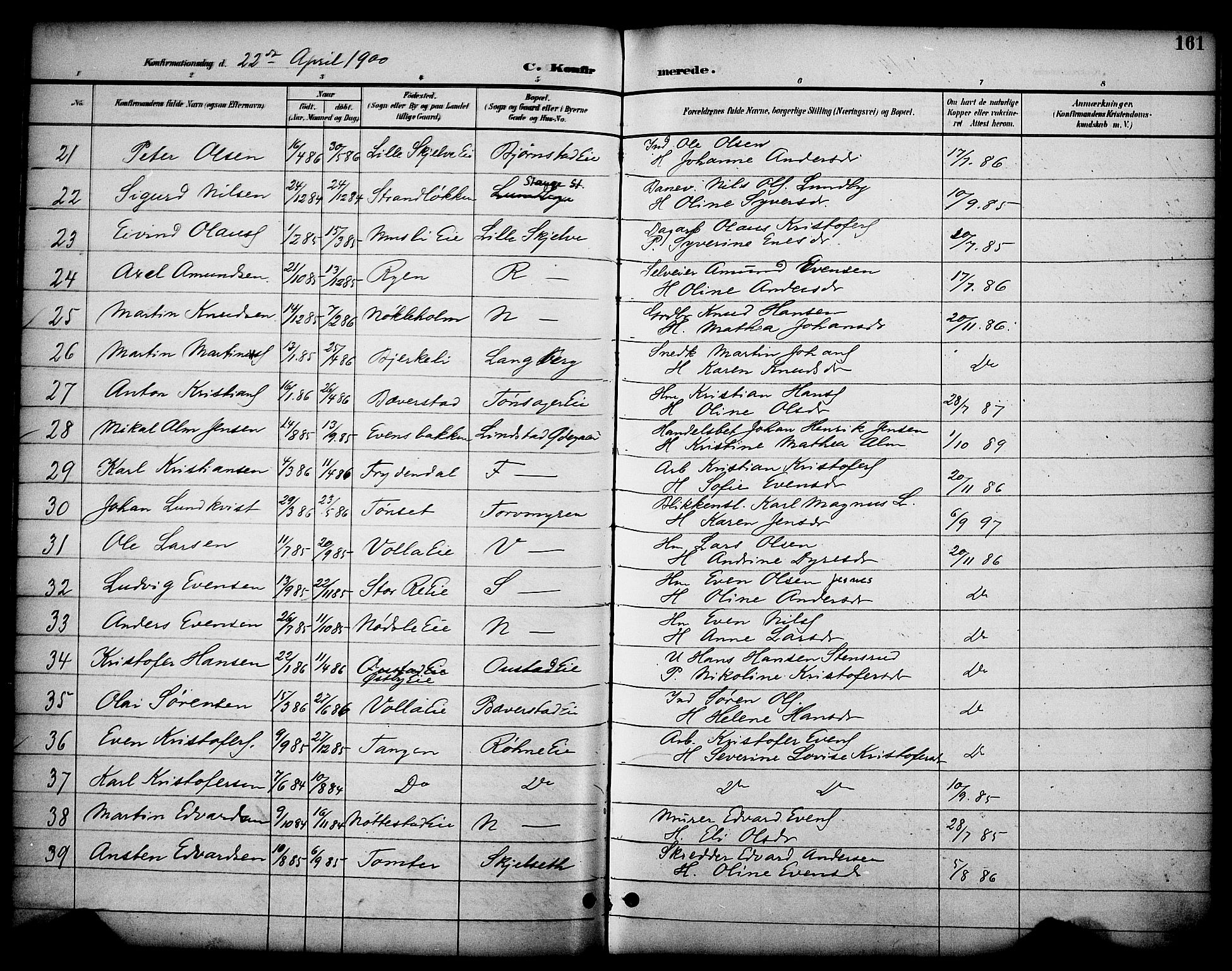 Stange prestekontor, SAH/PREST-002/K/L0020: Parish register (official) no. 20, 1894-1905, p. 161