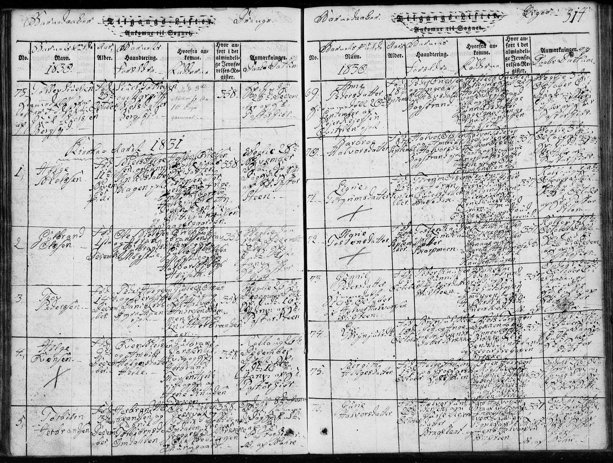 Rollag kirkebøker, SAKO/A-240/G/Ga/L0001: Parish register (copy) no. I 1, 1814-1831, p. 314