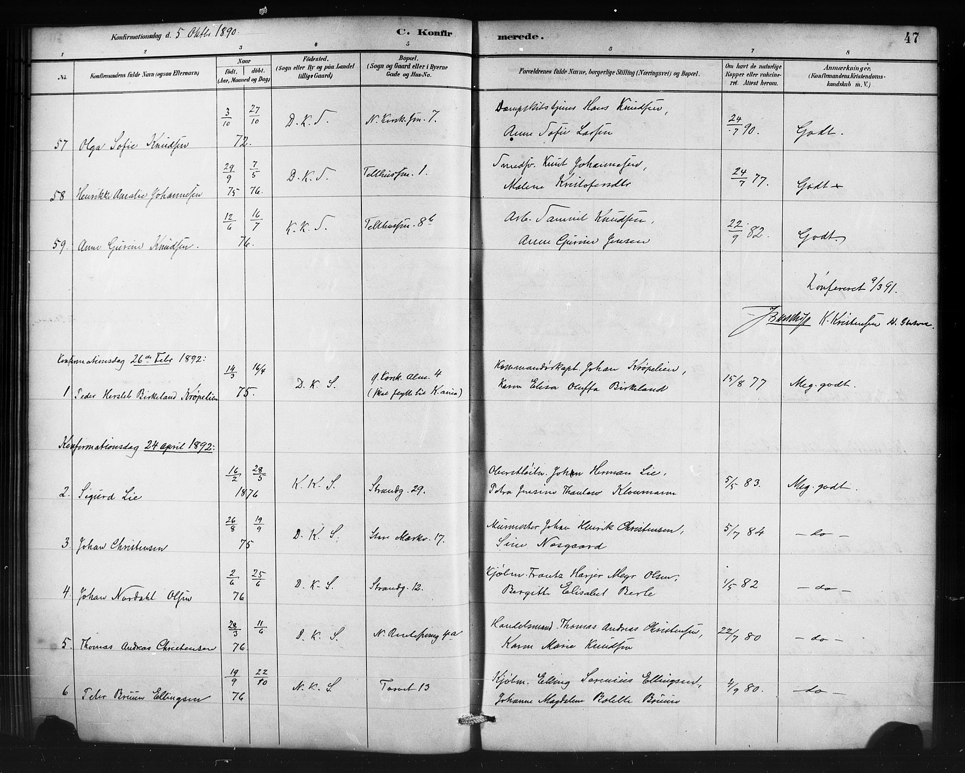 Korskirken sokneprestembete, SAB/A-76101/H/Haa/L0071: Curate's parish register no. A 6, 1885-1912, p. 47