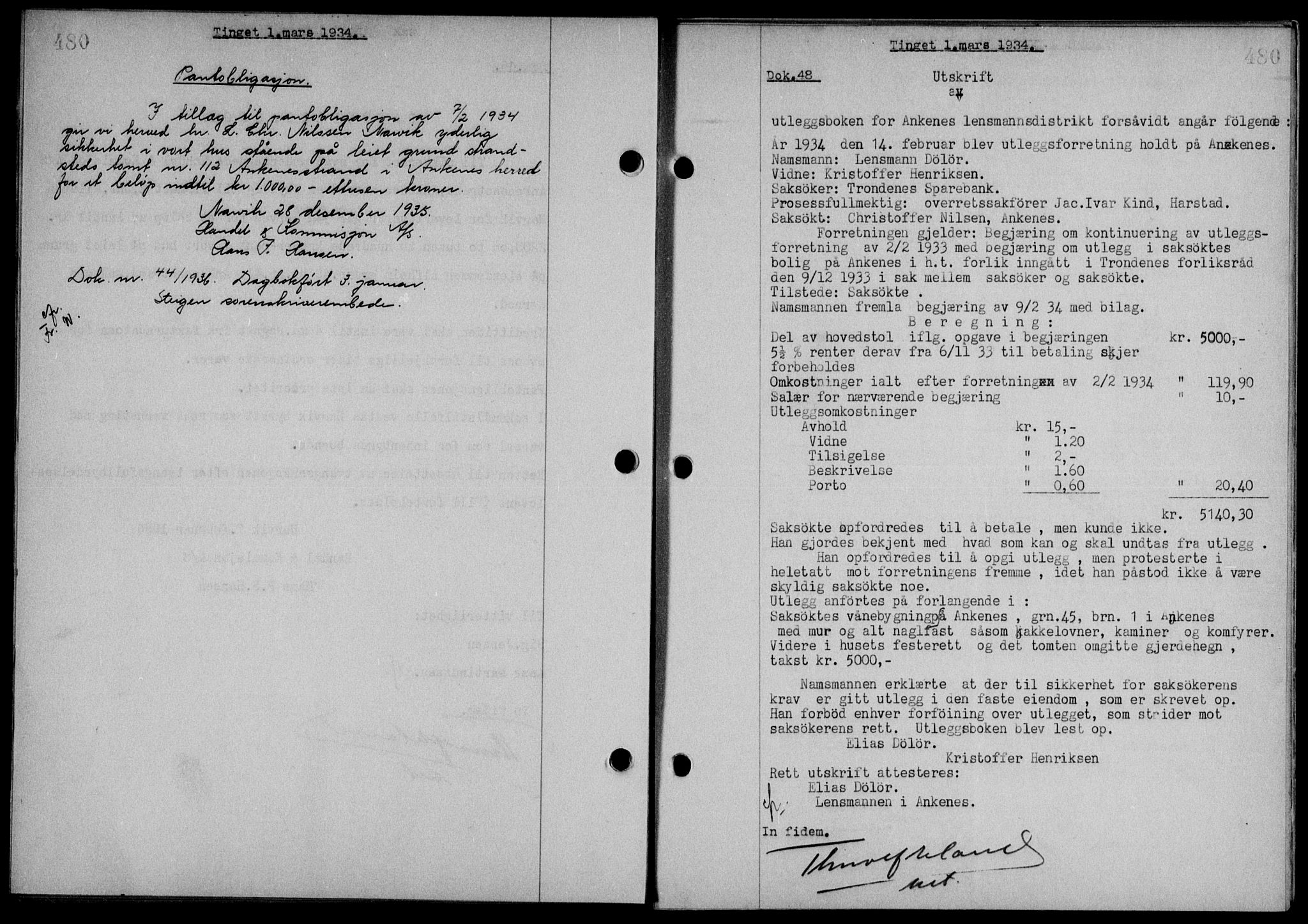 Steigen og Ofoten sorenskriveri, SAT/A-0030/1/2/2C/L0023/0002: Mortgage book no. 26-II og 27, 1933-1934, Deed date: 01.03.1934