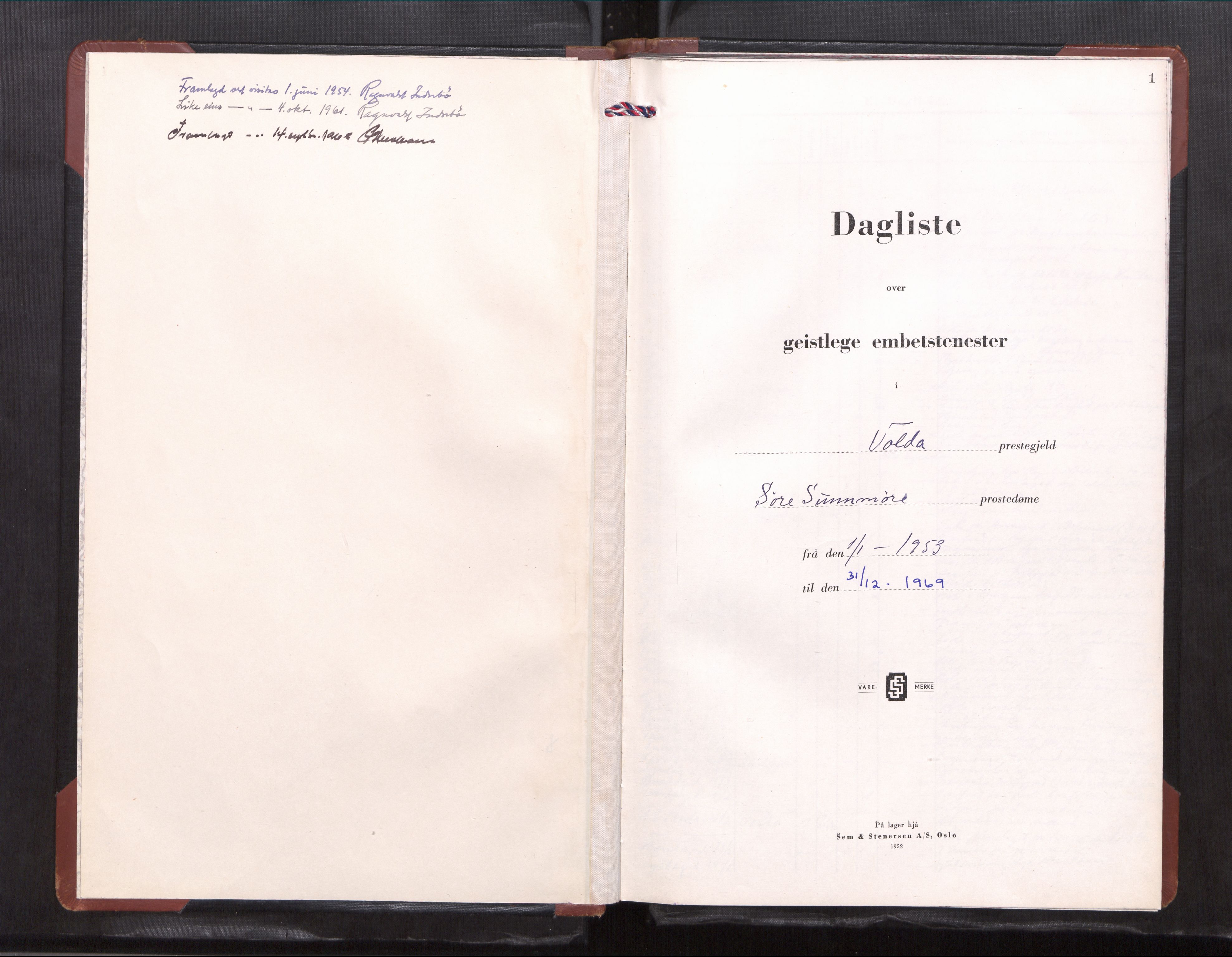 Ministerialprotokoller, klokkerbøker og fødselsregistre - Møre og Romsdal, SAT/A-1454/511/L0149: Diary records no. 511---, 1953-1969, p. 1