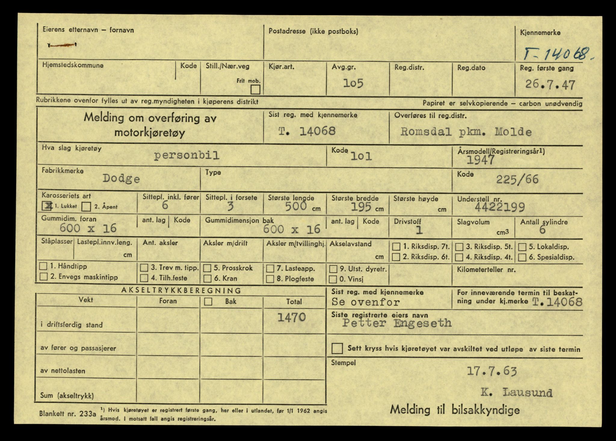Møre og Romsdal vegkontor - Ålesund trafikkstasjon, AV/SAT-A-4099/F/Fe/L0042: Registreringskort for kjøretøy T 13906 - T 14079, 1927-1998, p. 2901