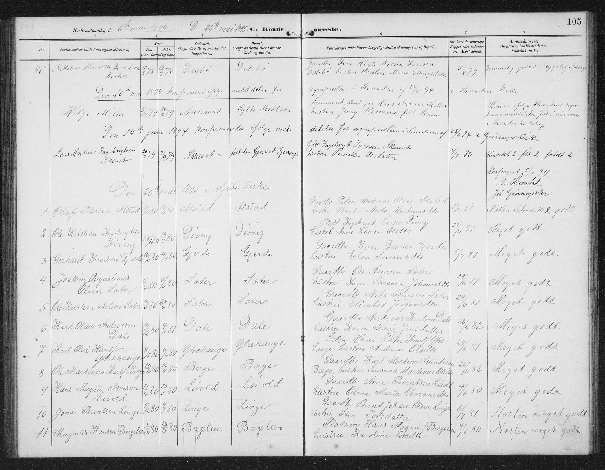 Ministerialprotokoller, klokkerbøker og fødselsregistre - Møre og Romsdal, SAT/A-1454/519/L0264: Parish register (copy) no. 519C05, 1892-1910, p. 105