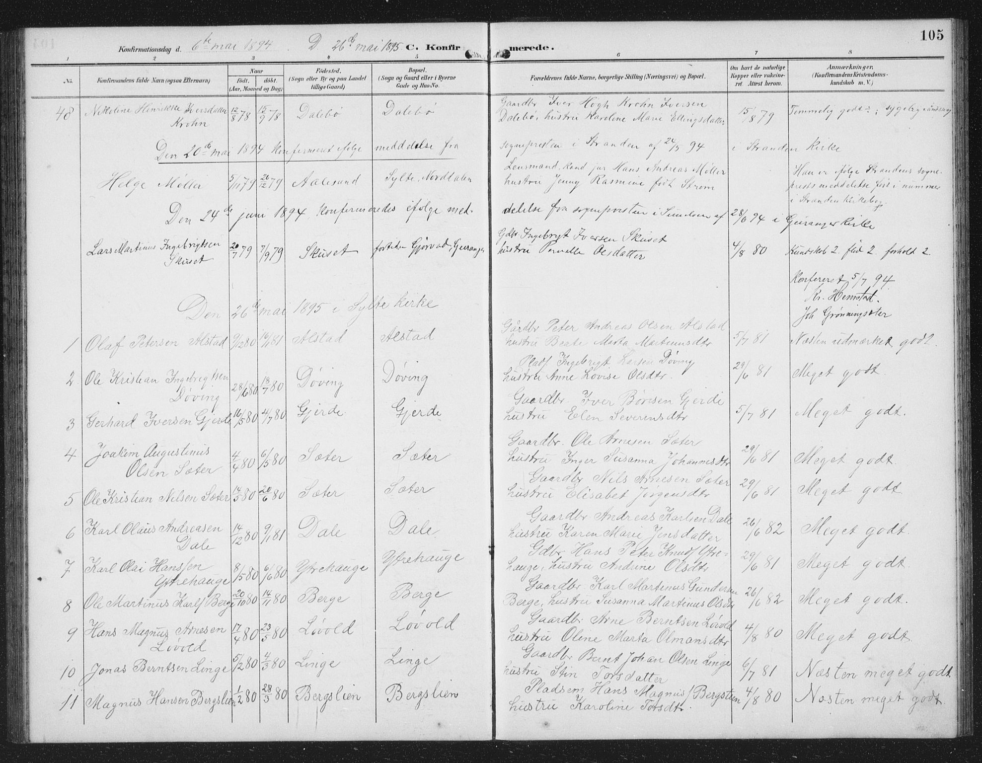 Ministerialprotokoller, klokkerbøker og fødselsregistre - Møre og Romsdal, AV/SAT-A-1454/519/L0264: Parish register (copy) no. 519C05, 1892-1910, p. 105