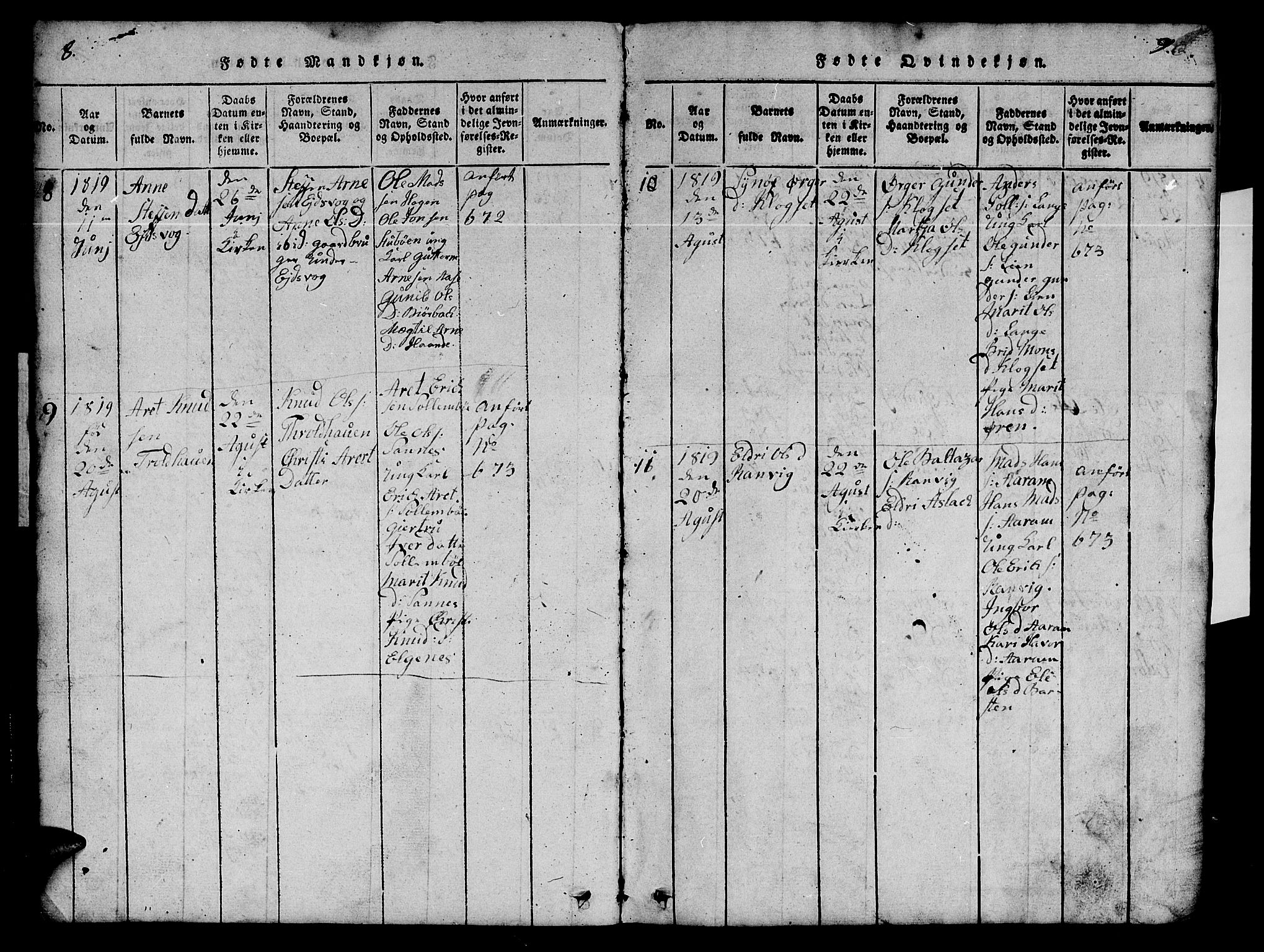 Ministerialprotokoller, klokkerbøker og fødselsregistre - Møre og Romsdal, AV/SAT-A-1454/551/L0629: Parish register (copy) no. 551C01, 1818-1839, p. 8-9