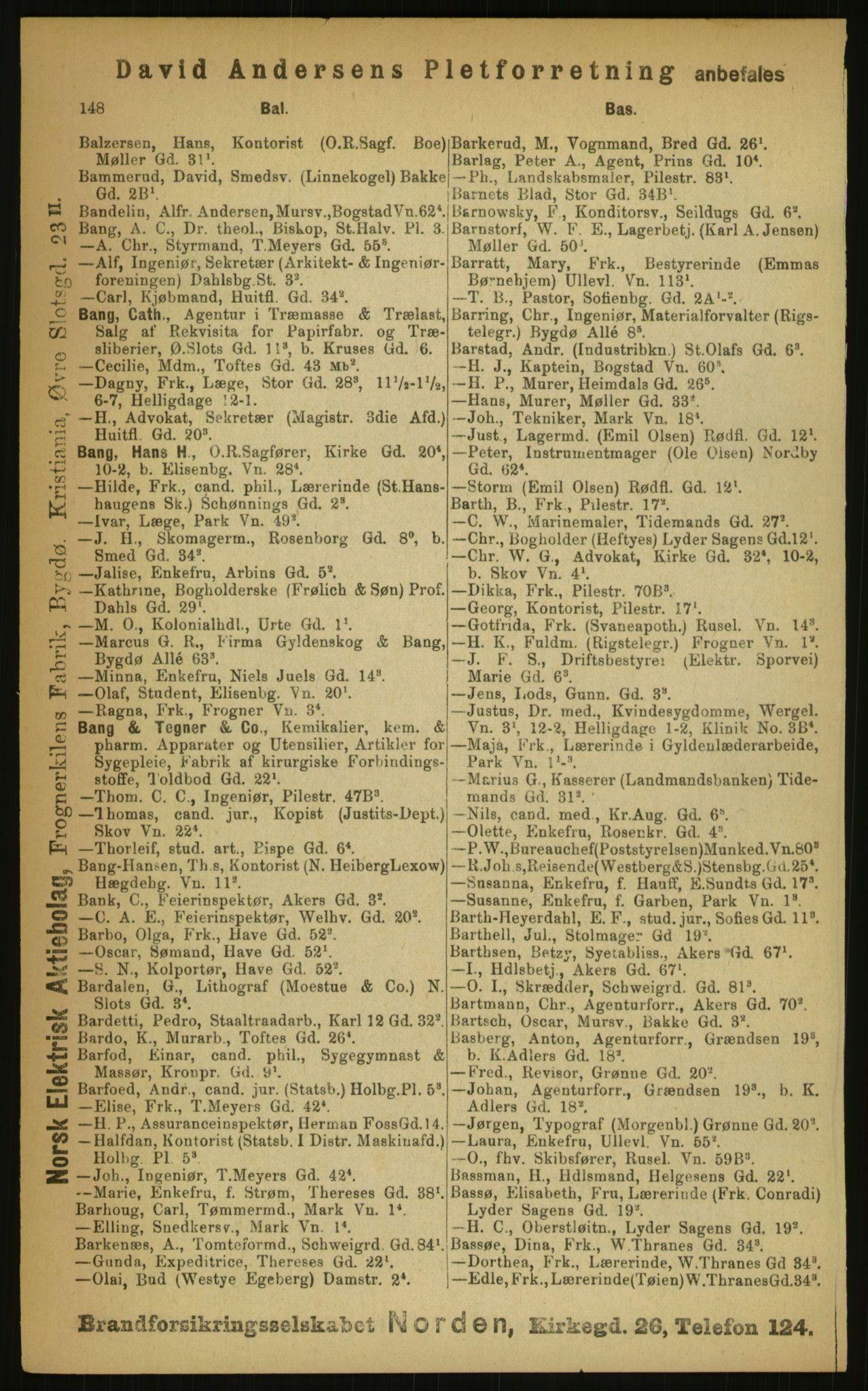 Kristiania/Oslo adressebok, PUBL/-, 1899, p. 148