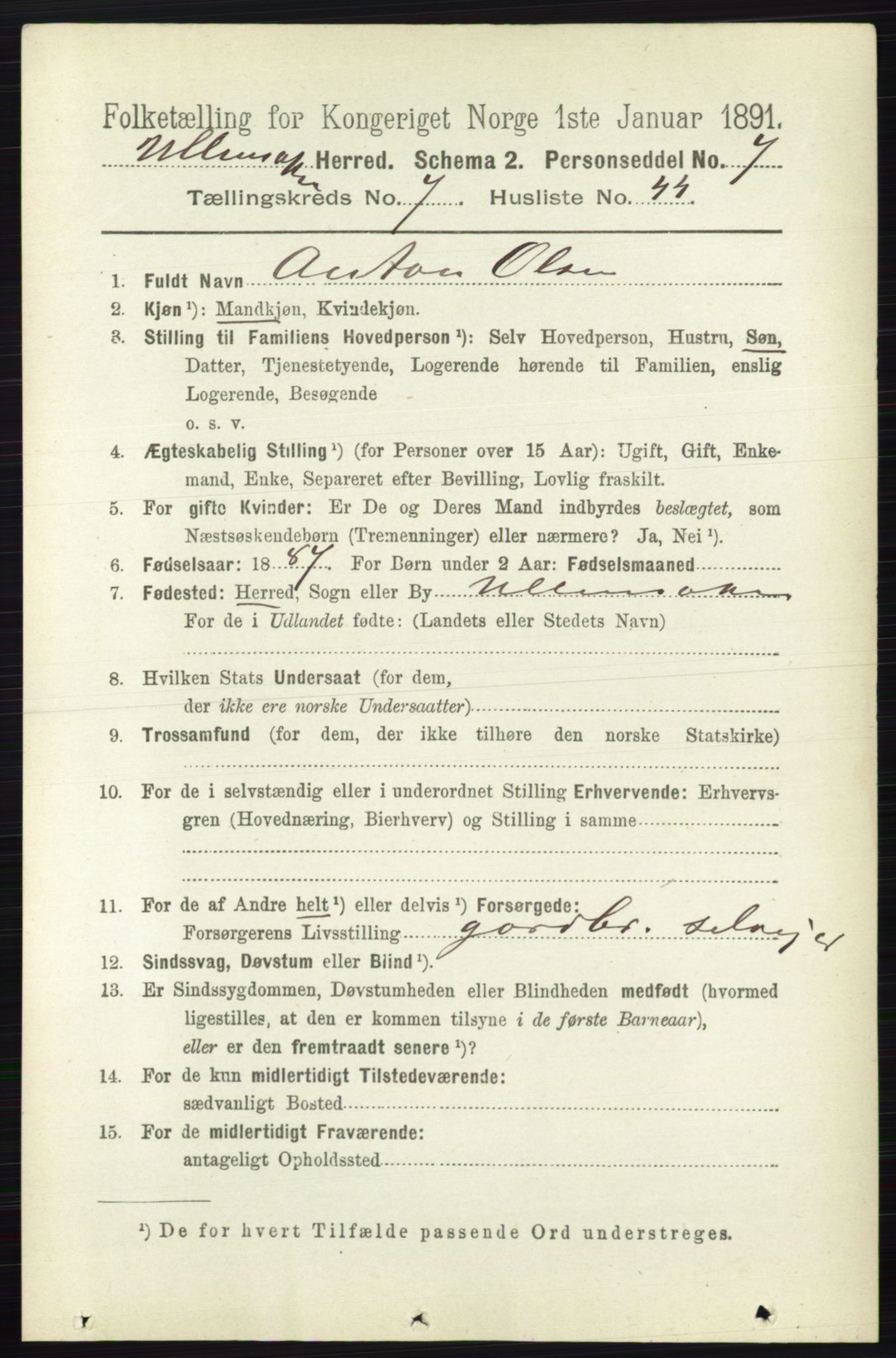 RA, 1891 census for 0235 Ullensaker, 1891, p. 3329