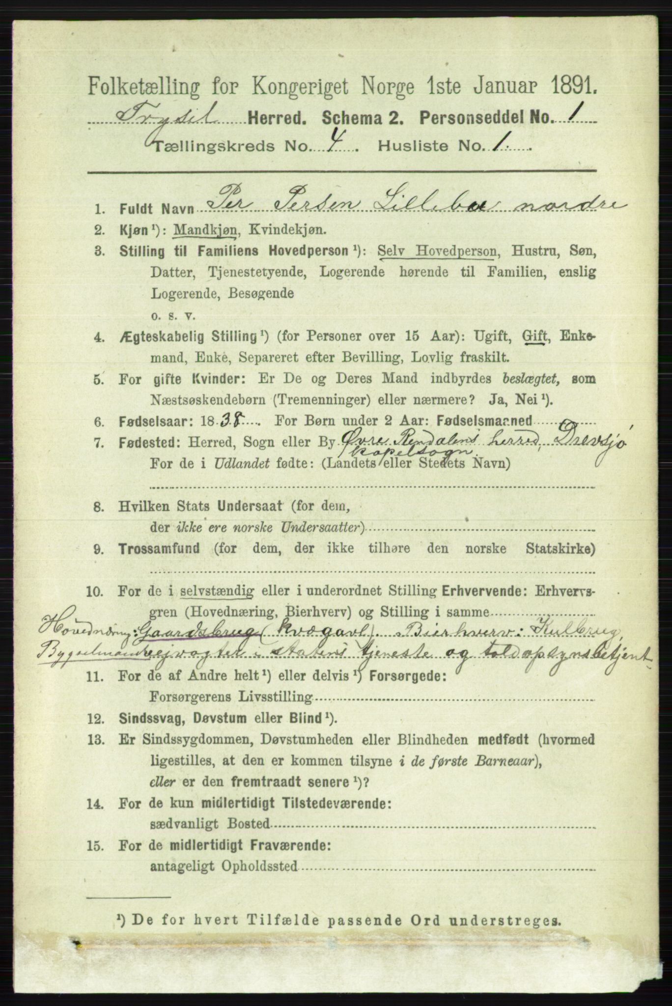 RA, 1891 census for 0428 Trysil, 1891, p. 1839