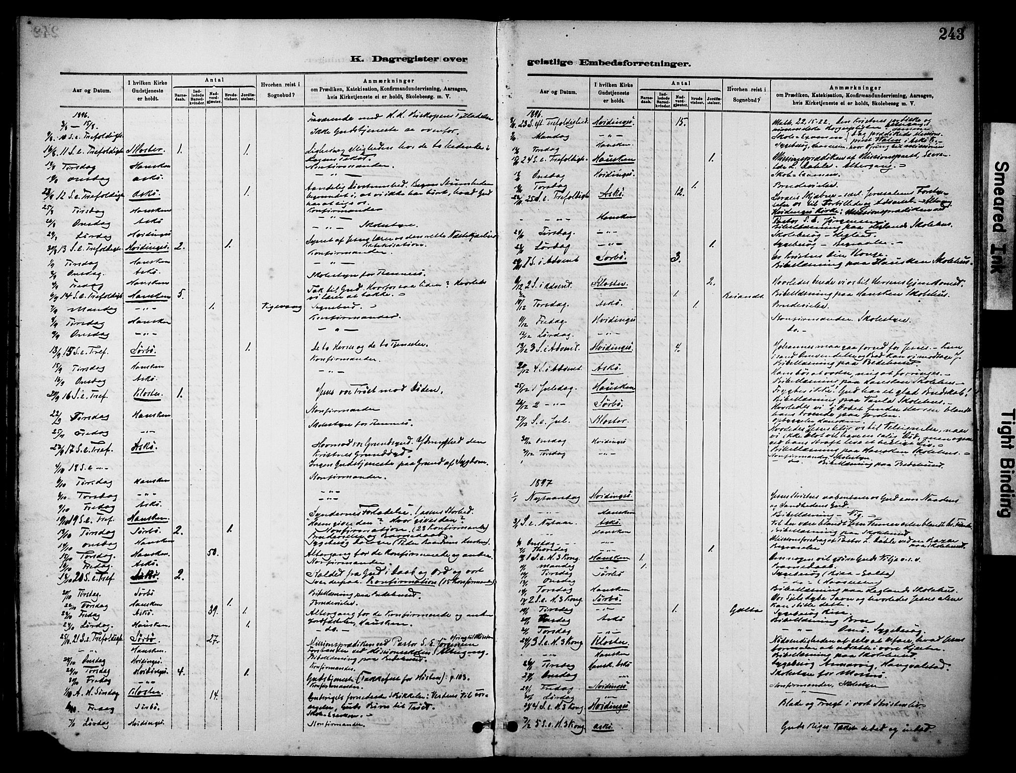 Rennesøy sokneprestkontor, AV/SAST-A -101827/H/Ha/Haa/L0012: Parish register (official) no. A 13, 1885-1917, p. 243