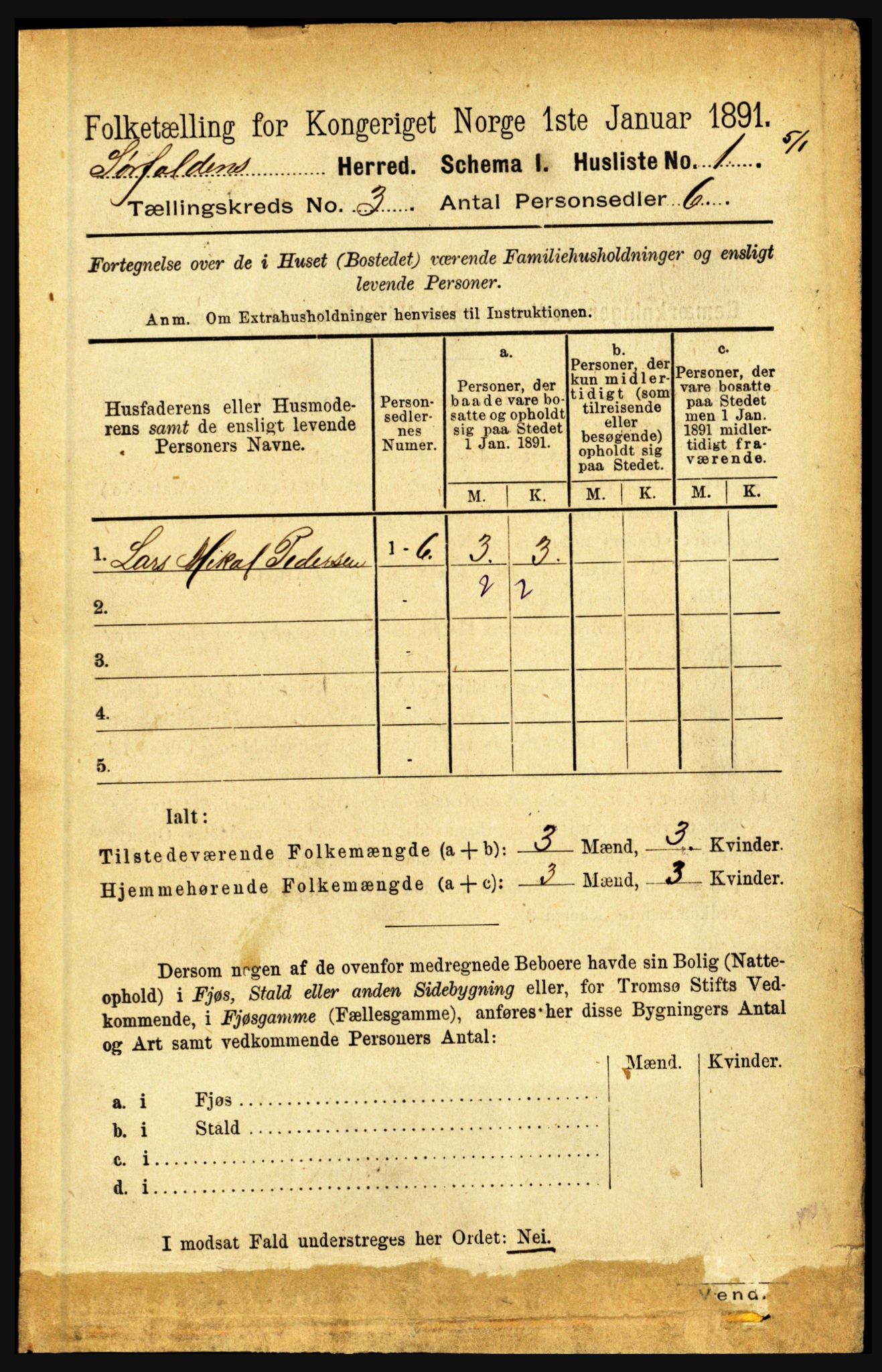 RA, 1891 census for 1845 Sørfold, 1891, p. 391